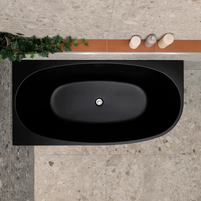 Byron Egg 1500mm Left Corner Freestanding Bath, Matte Black - Image 3