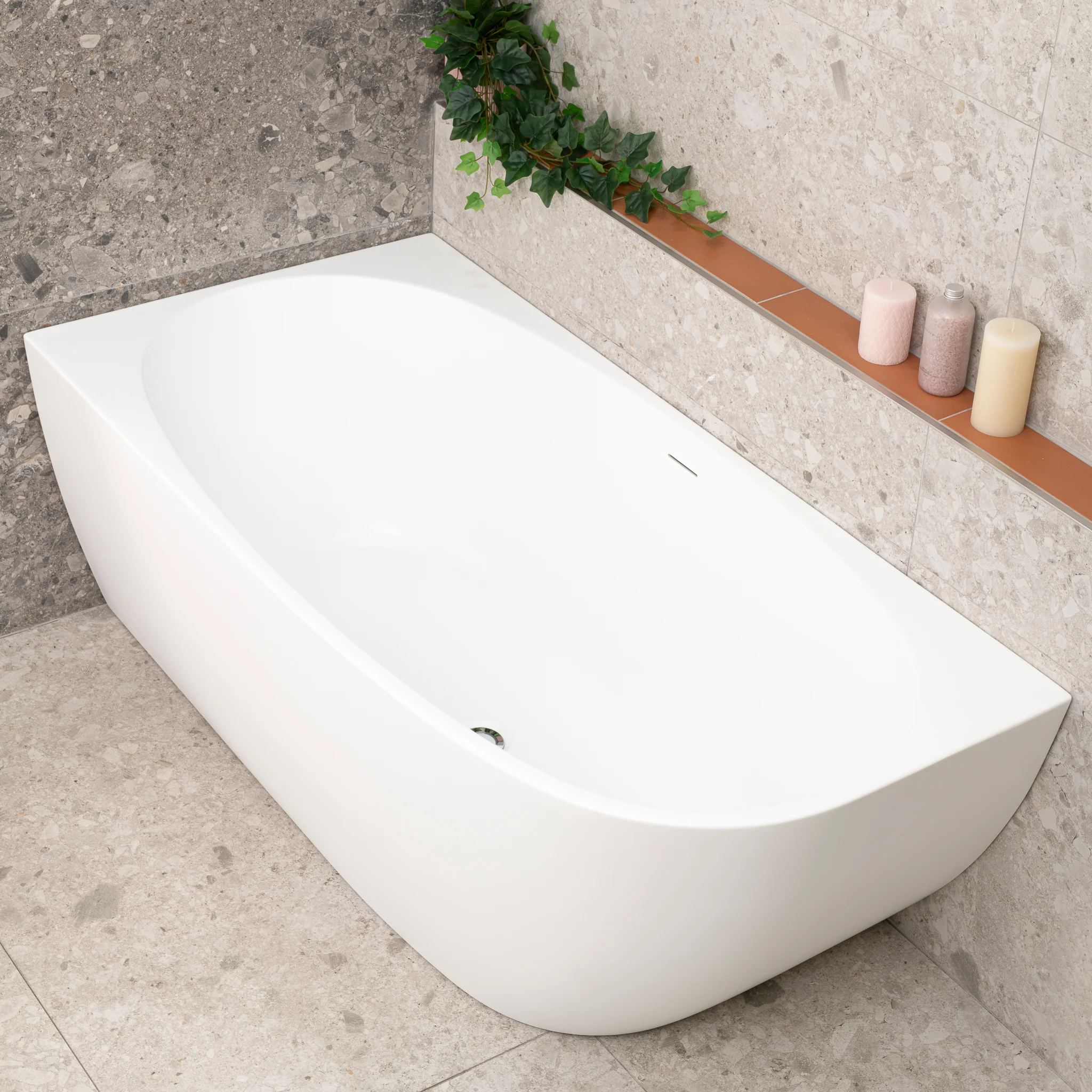 Byron Egg 1500mm Left Corner Freestanding Bath, Matte White - Image 2