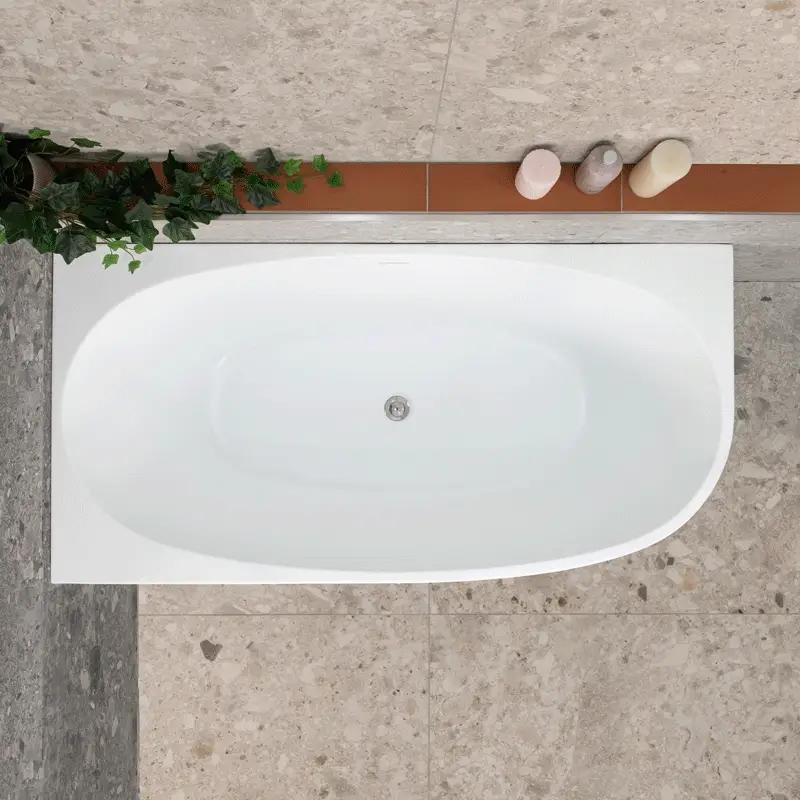 Byron Egg 1500mm Left Corner Freestanding Bath, Matte White - Image 3