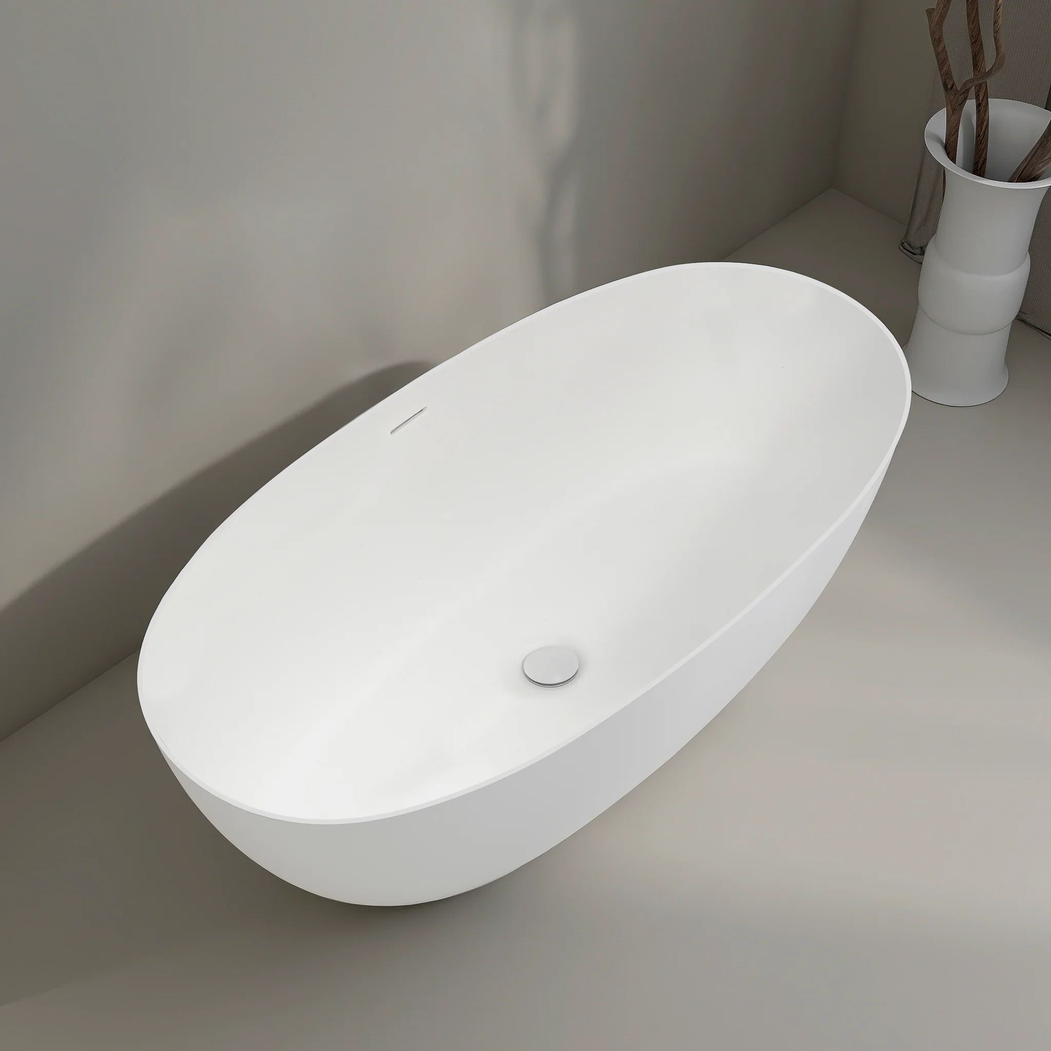 Byron Egg 1500mm Oval Artificial Stone Freestanding Bath, Gloss White - Image 2