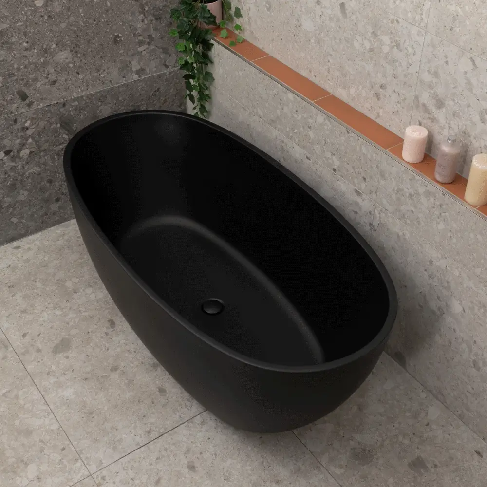 Byron Egg 1500mm Oval Freestanding Bath, Matte Black - Image 5