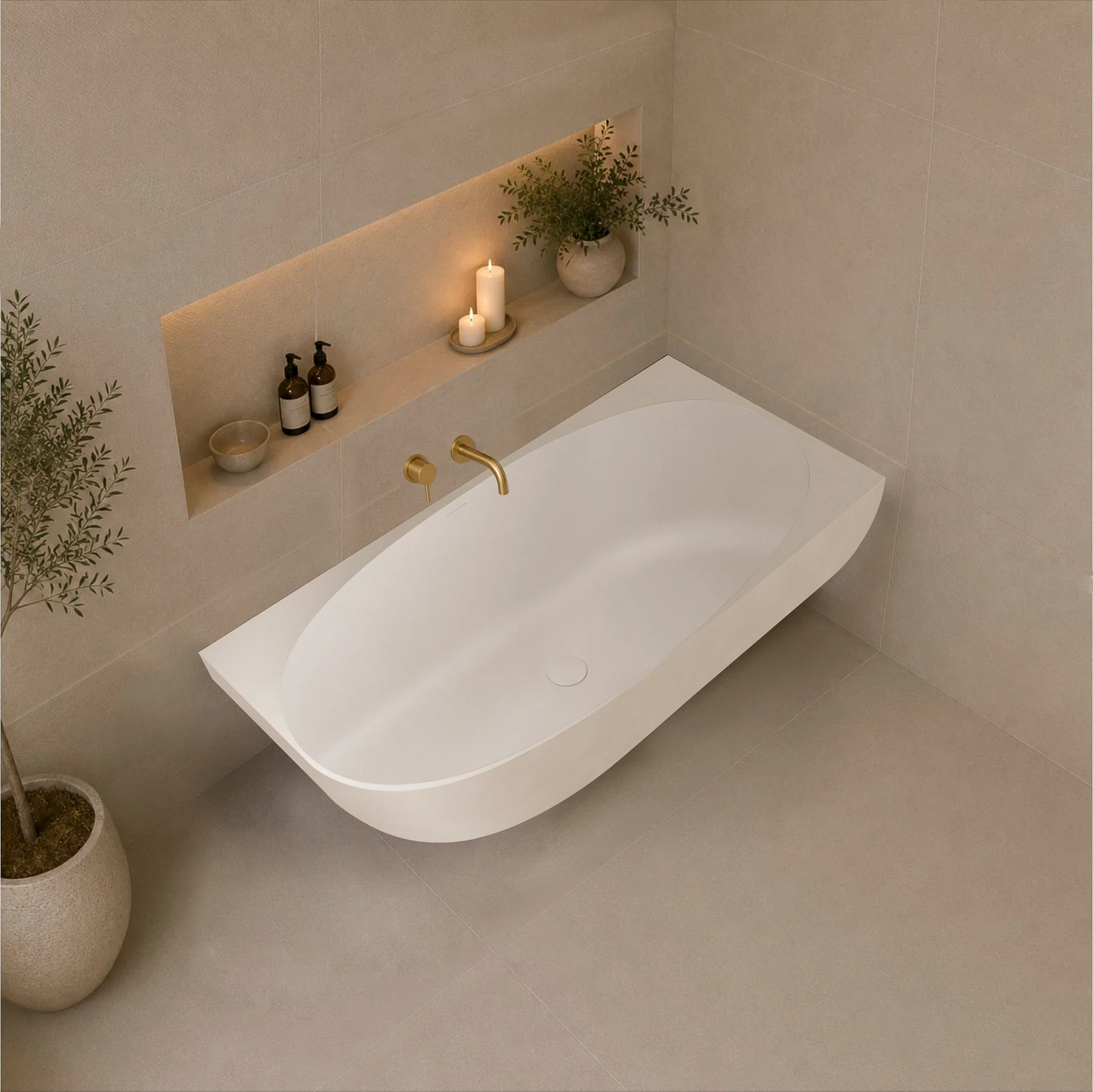 Byron Egg 1500mm Right Corner Artificial Stone Freestanding Bath, Matte White - Image 2