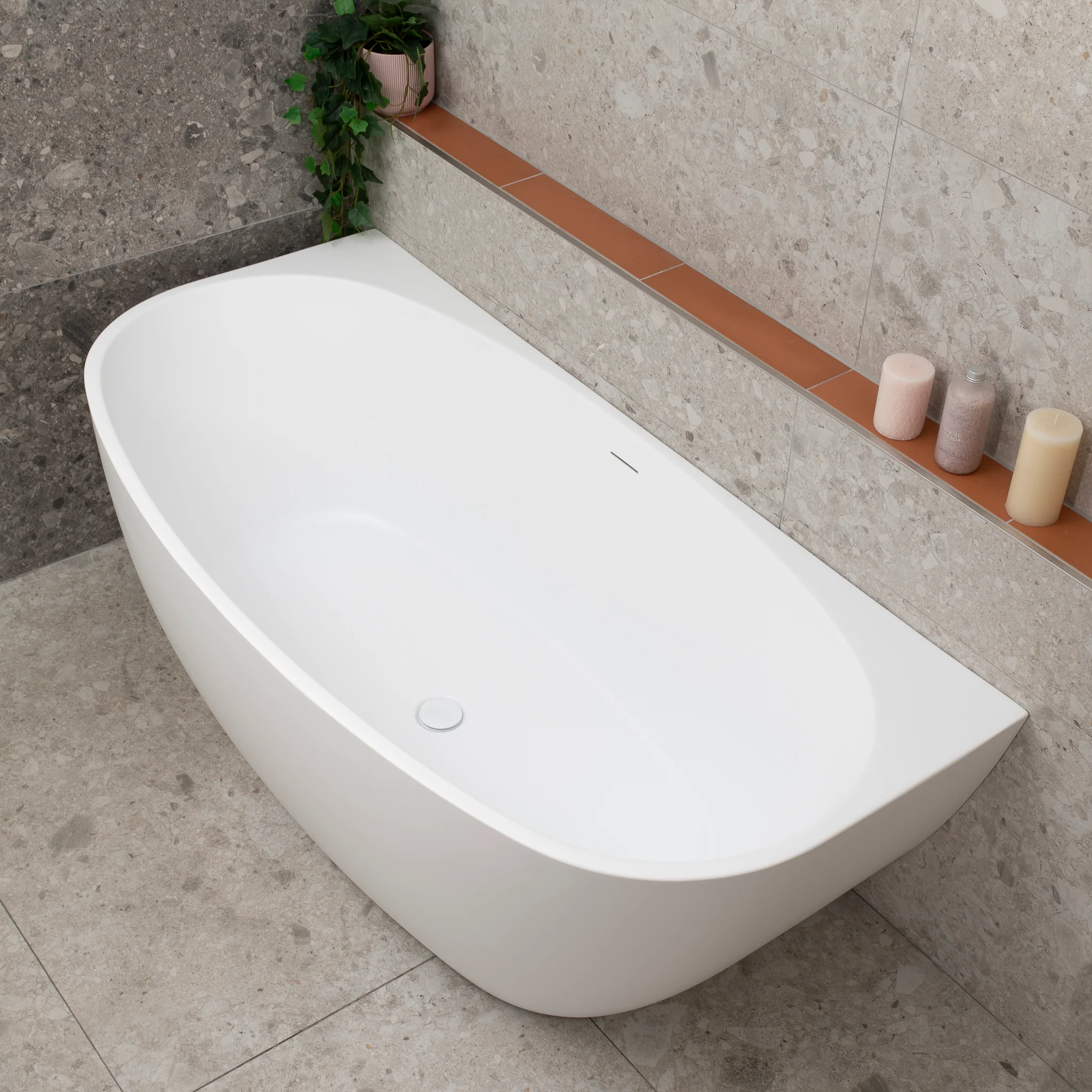 Byron Egg 1600mm Back to Wall Freestanding Bath, Matte White - Image 4