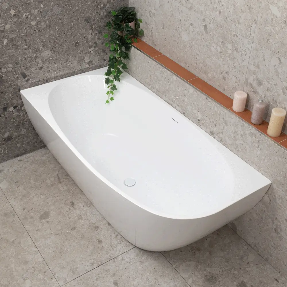 Byron Egg 1600mm Left Corner Freestanding Bath, Gloss White - Image 6