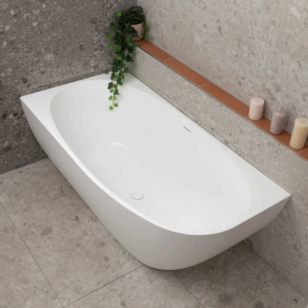 Byron Egg 1600mm Left Corner Freestanding Bath, Matte White - Image 6