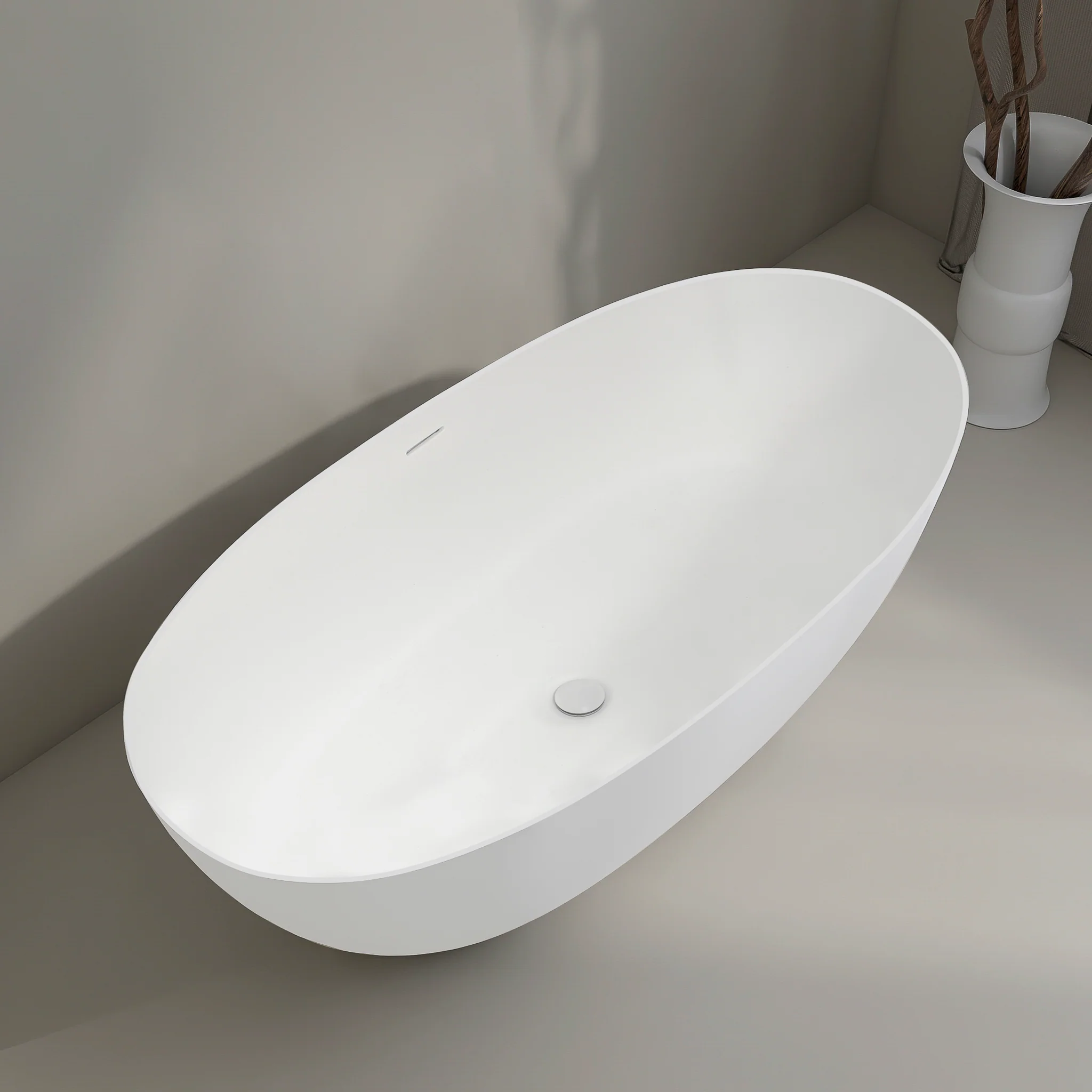 Byron Egg 1600mm Oval Artificial Stone Freestanding Bath, Gloss White - Image 2