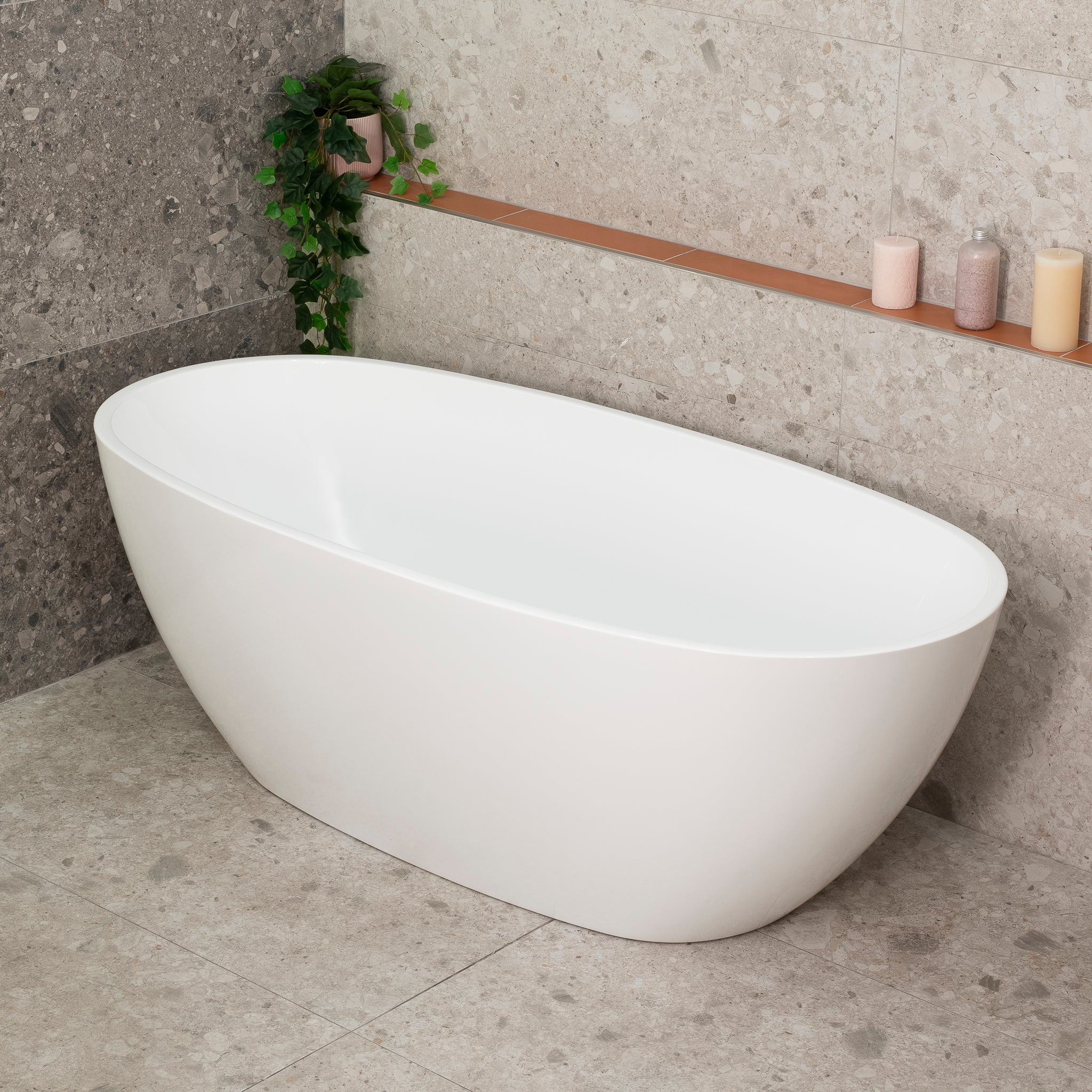 Byron Egg 1600mm Oval Freestanding Bath, Gloss White - Image 3