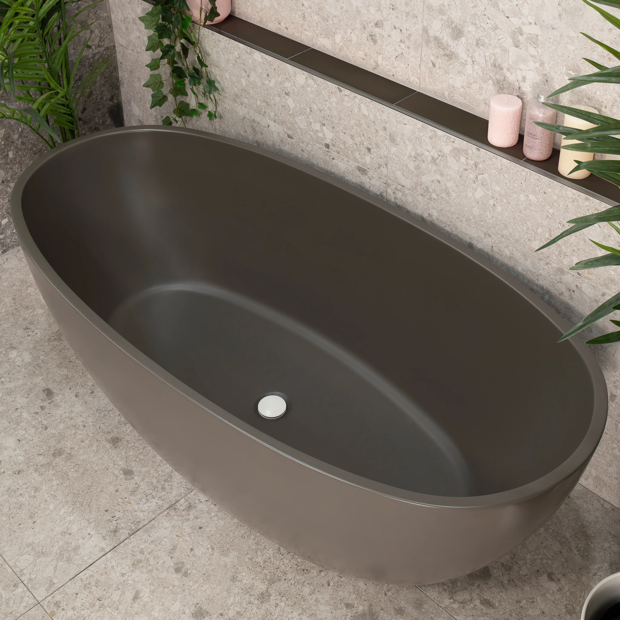 Byron Egg 1600mm Oval Freestanding Bath, Matte Charcoal Grey - SPECIAL EDITION - Image 3