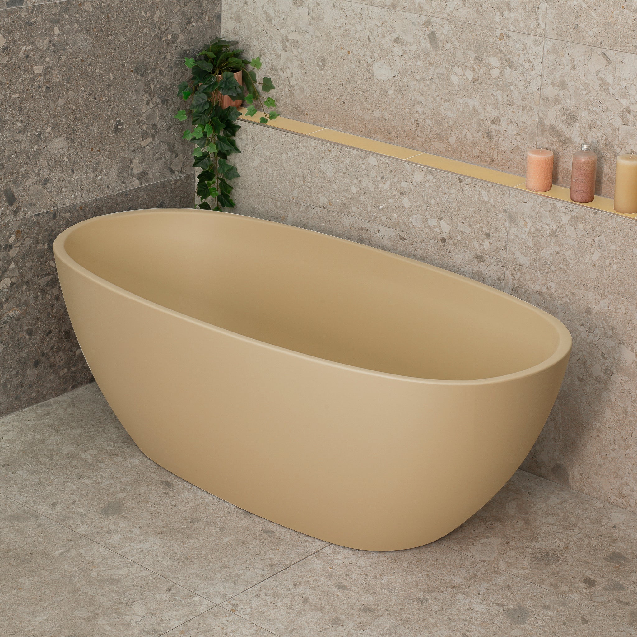 Byron Egg 1600mm Oval Freestanding Bath, Matte Vanilla Beige - SPECIAL EDITION - Image 2