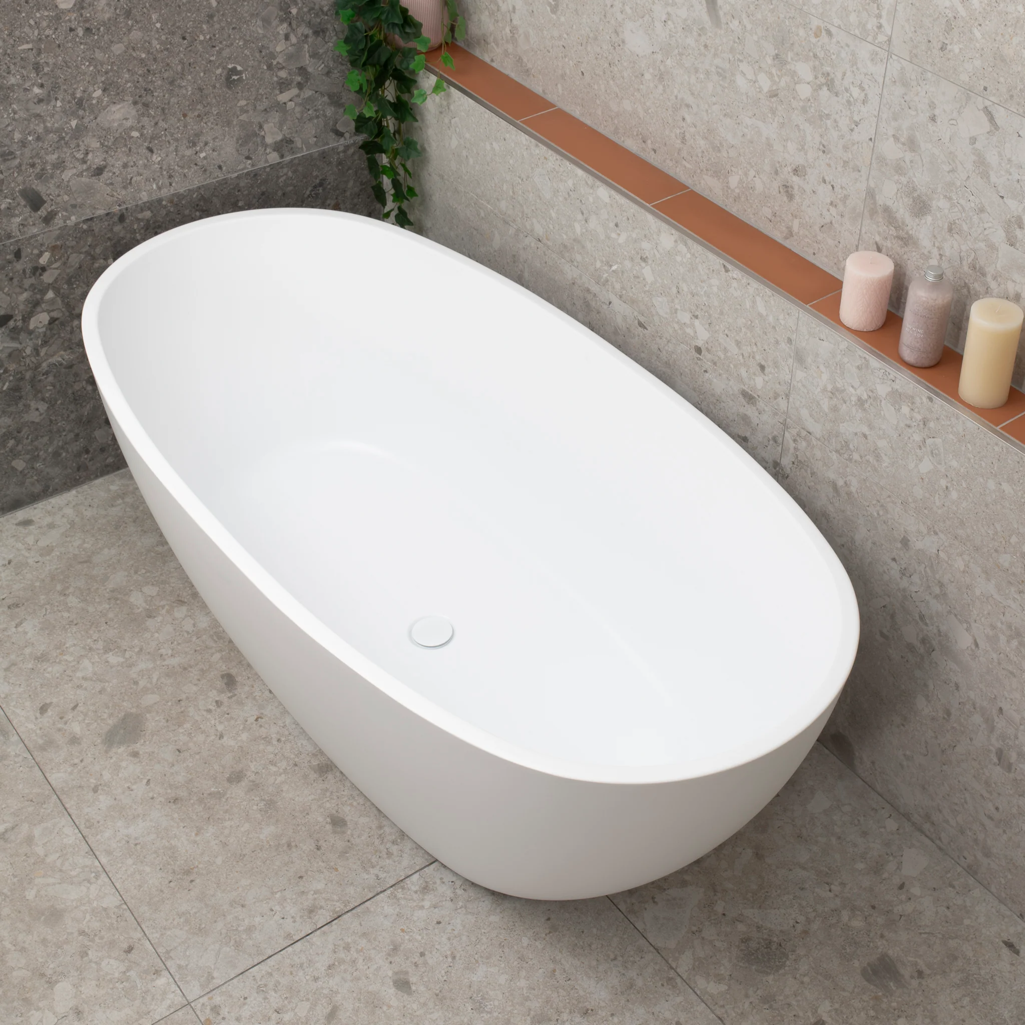 Byron Egg 1600mm Oval Freestanding Bath, Matte White - Image 4