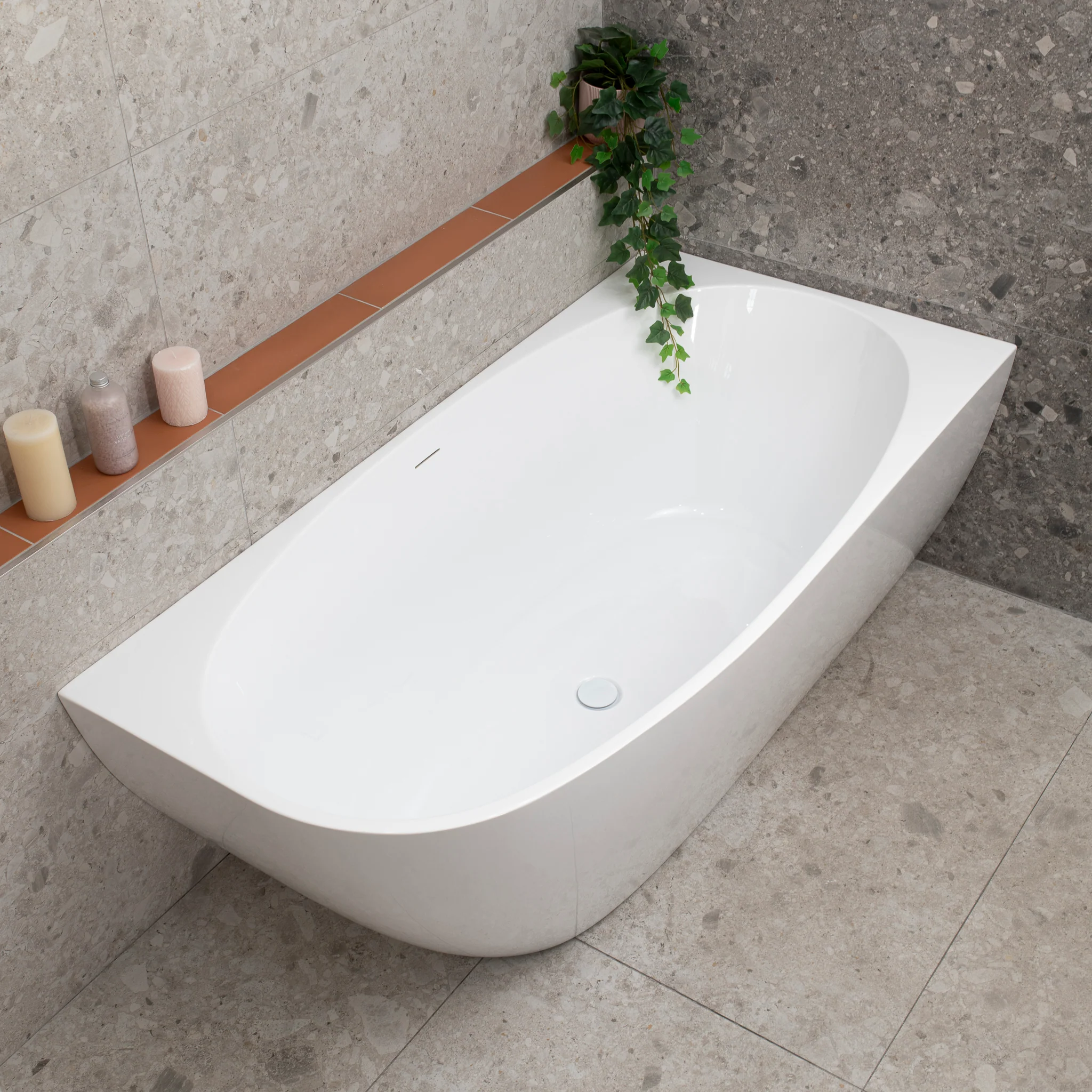 Byron Egg 1600mm Right Corner Freestanding Bath, Gloss White - Image 4