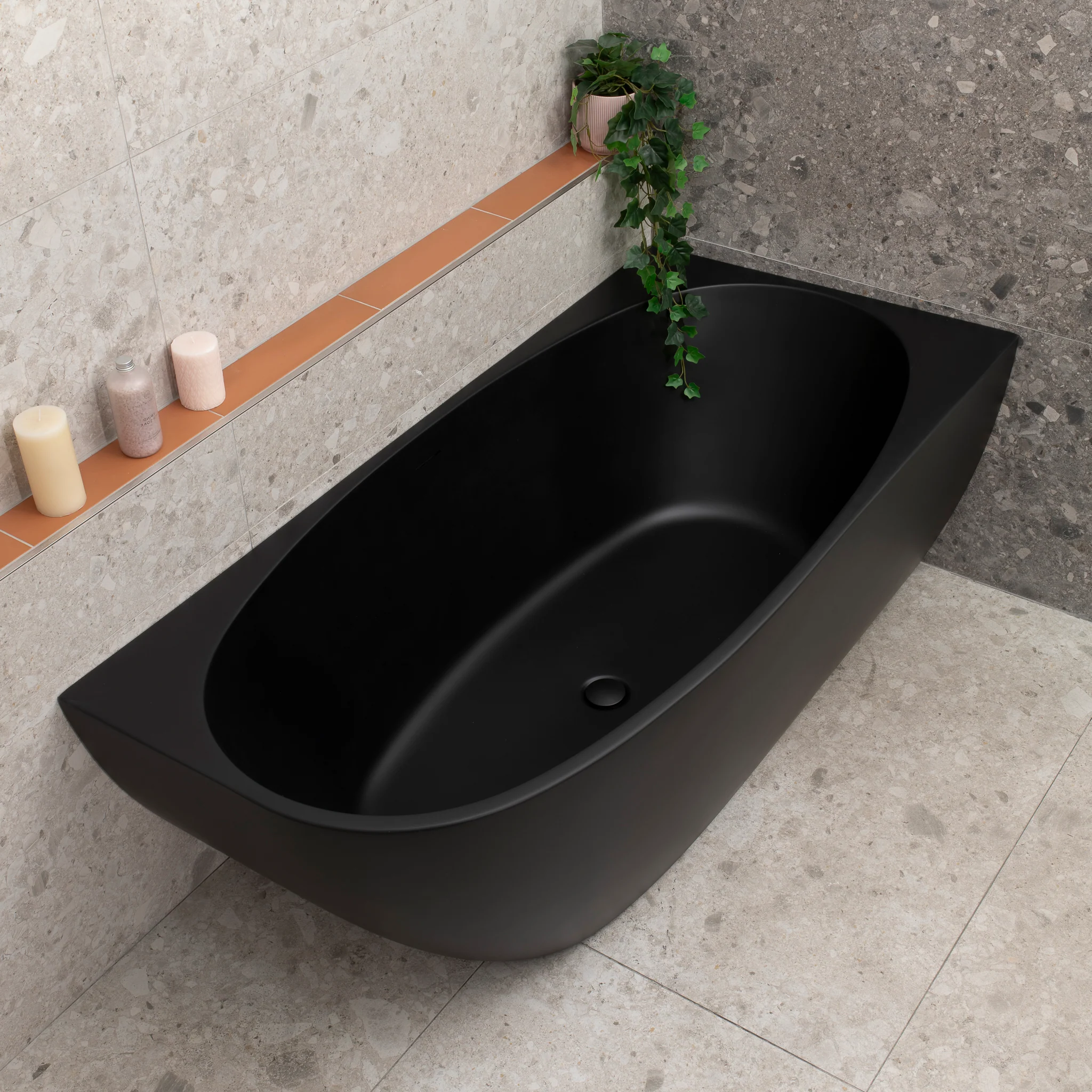 Byron Egg 1600mm Right Corner Freestanding Bath, Matte Black - Image 4