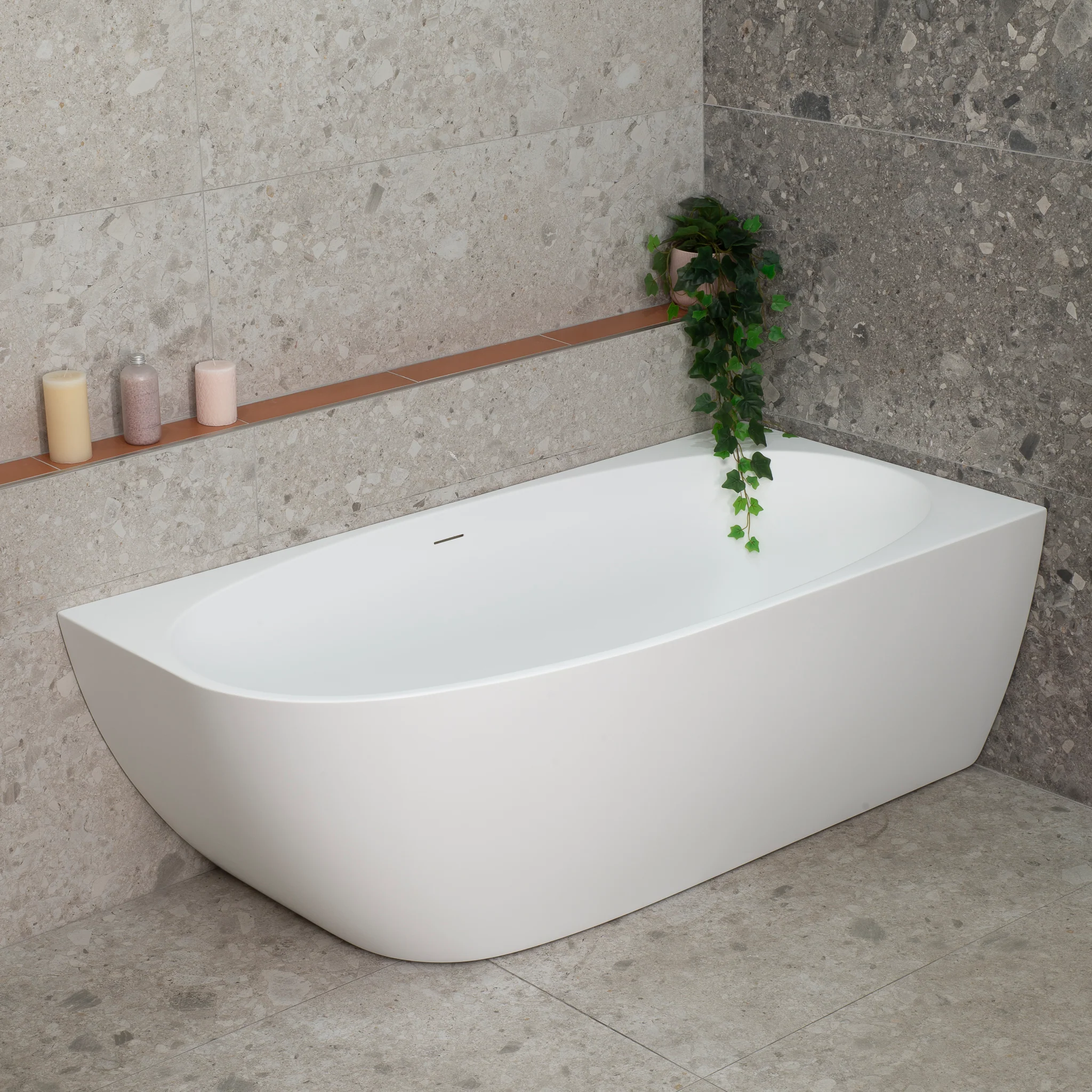 Byron Egg 1600mm Right Corner Freestanding Bath, Matte White - Image 3