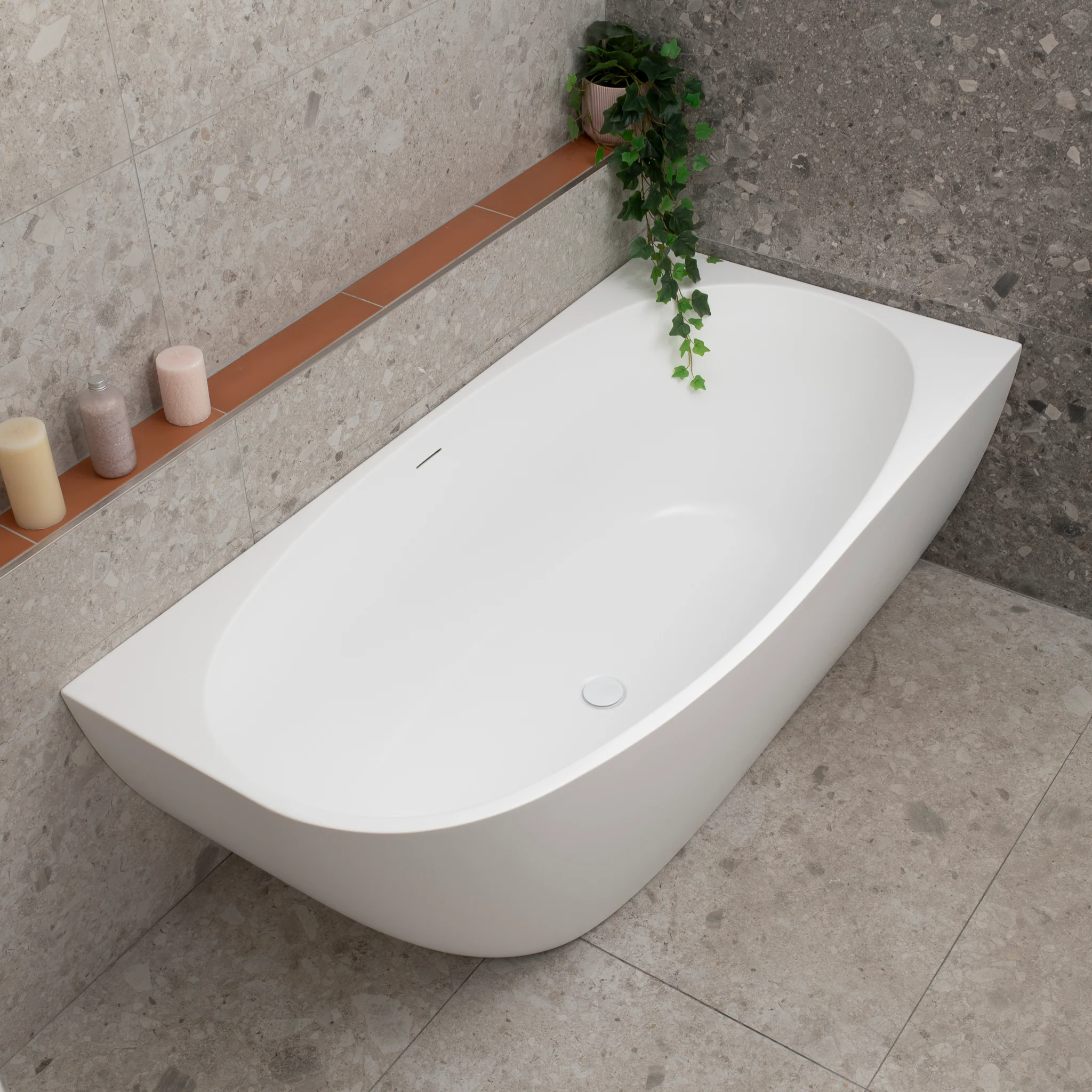 Byron Egg 1600mm Right Corner Freestanding Bath, Matte White - Image 4