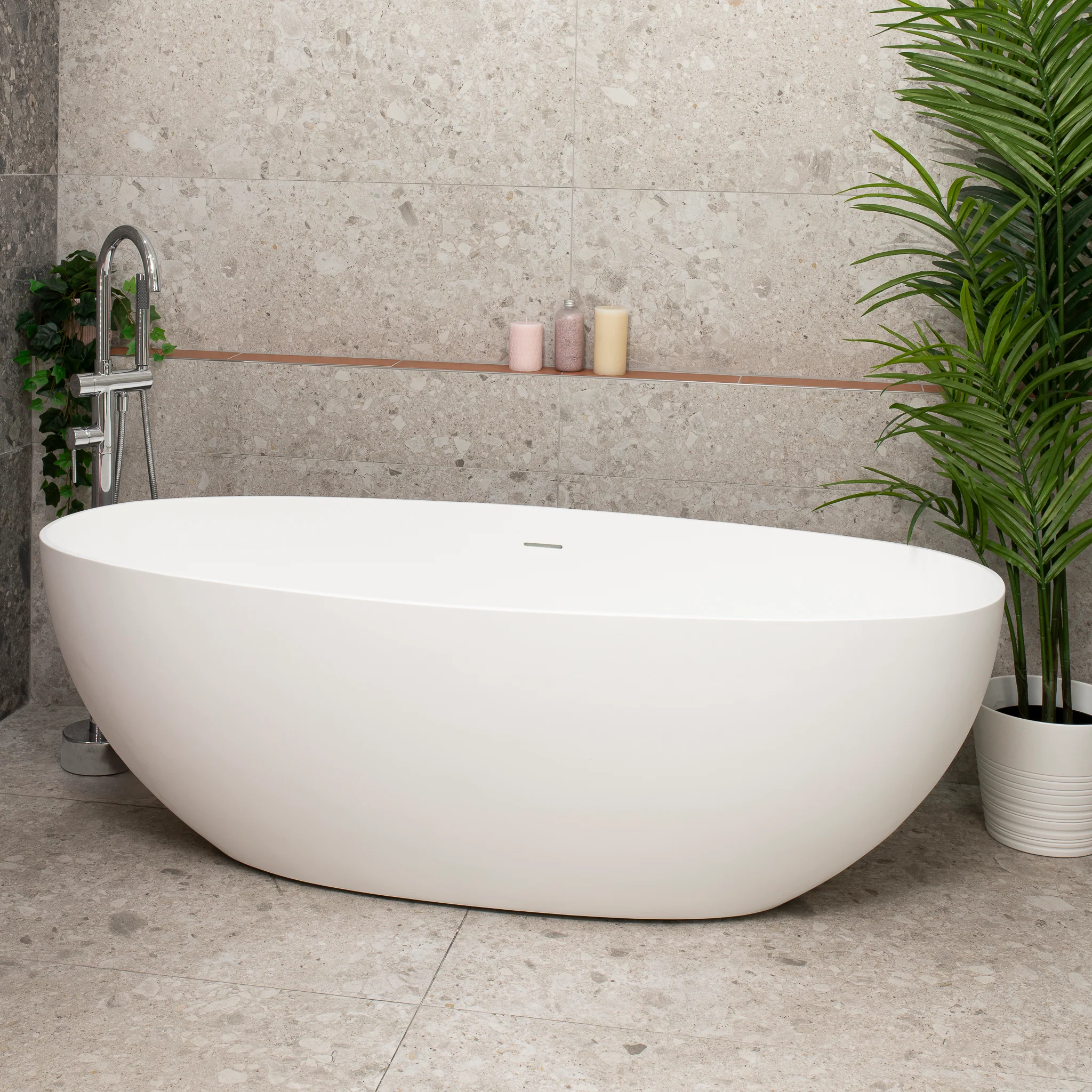 Byron Egg 1700mm Oval Artificial Stone Freestanding Bath, Matte White - Image 5