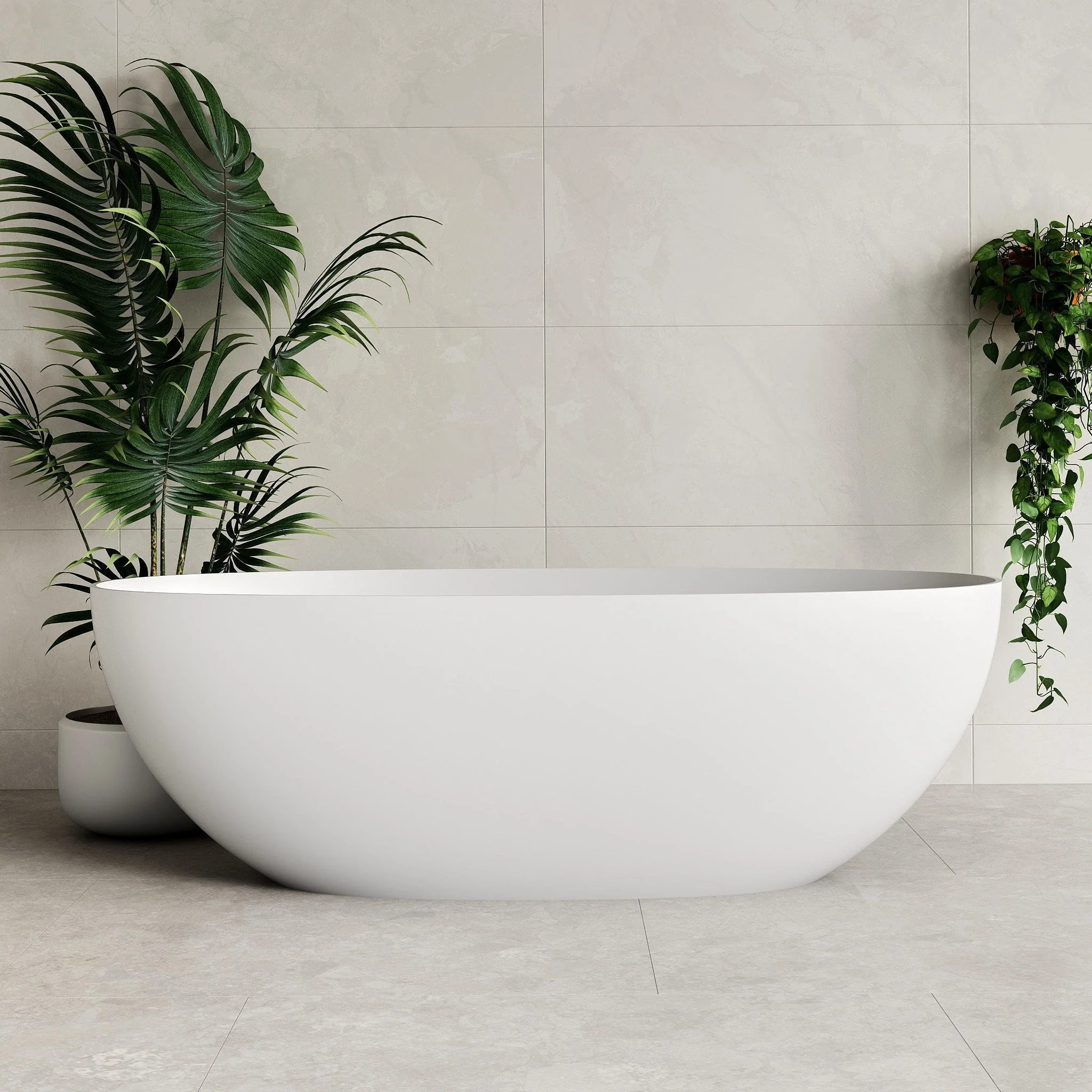 Byron Egg 1700mm Oval Artificial Stone Freestanding Bath, Matte White - Image 6