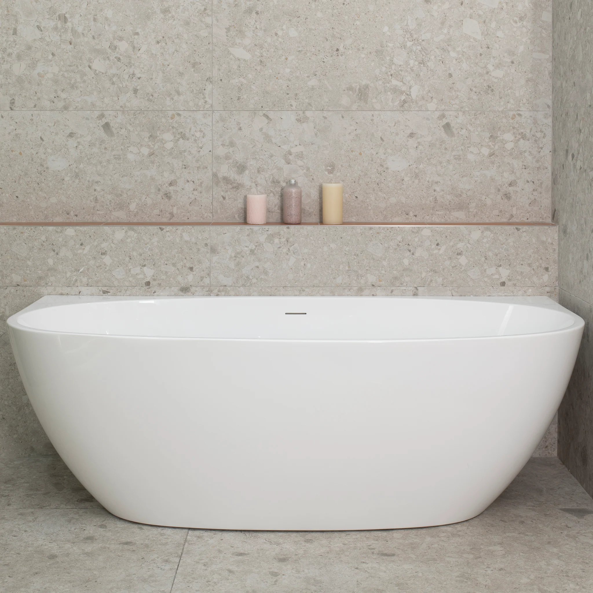 Byron Egg 1700mm Back to Wall Freestanding Bath, Gloss White - Image 2