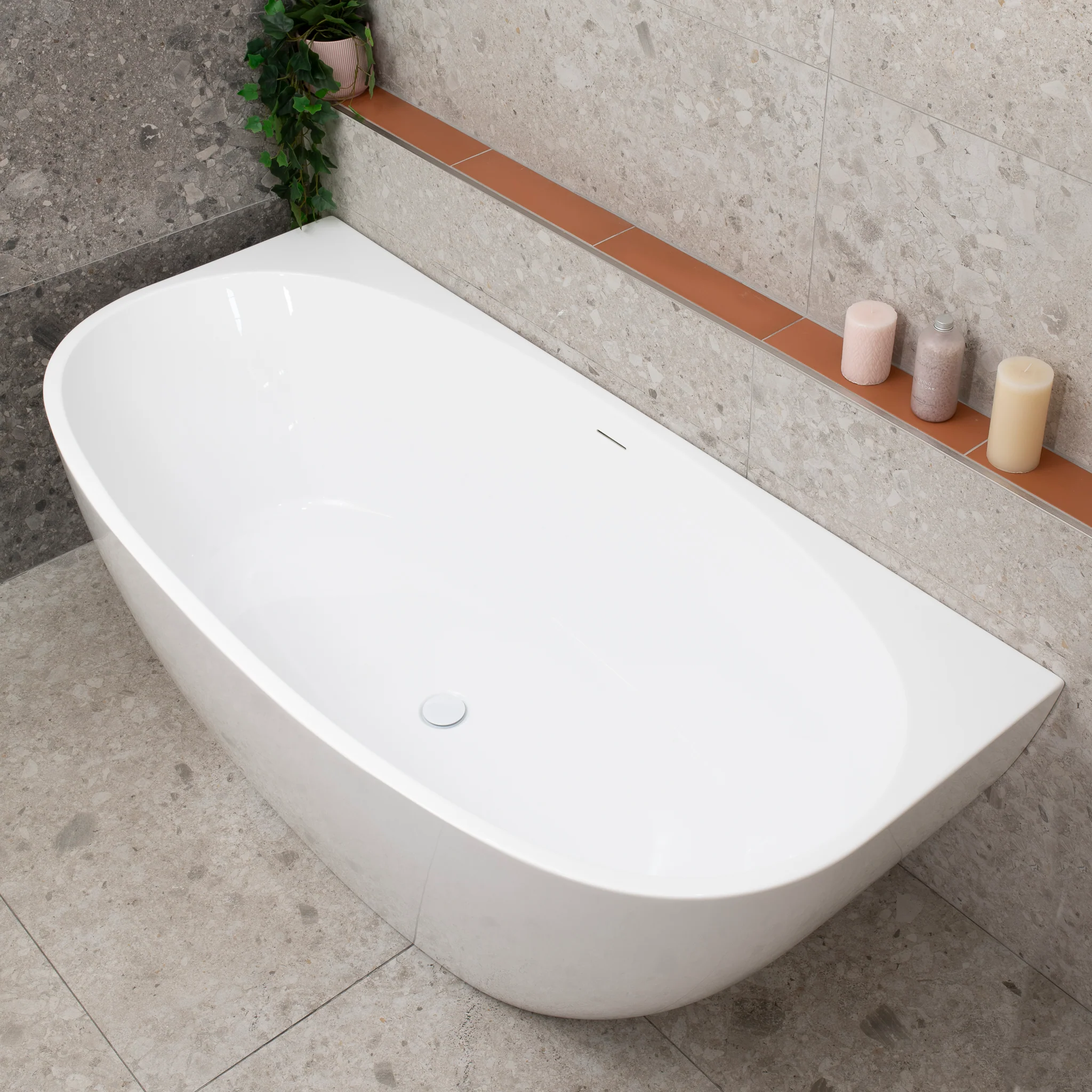 Byron Egg 1700mm Back to Wall Freestanding Bath, Gloss White - Image 4