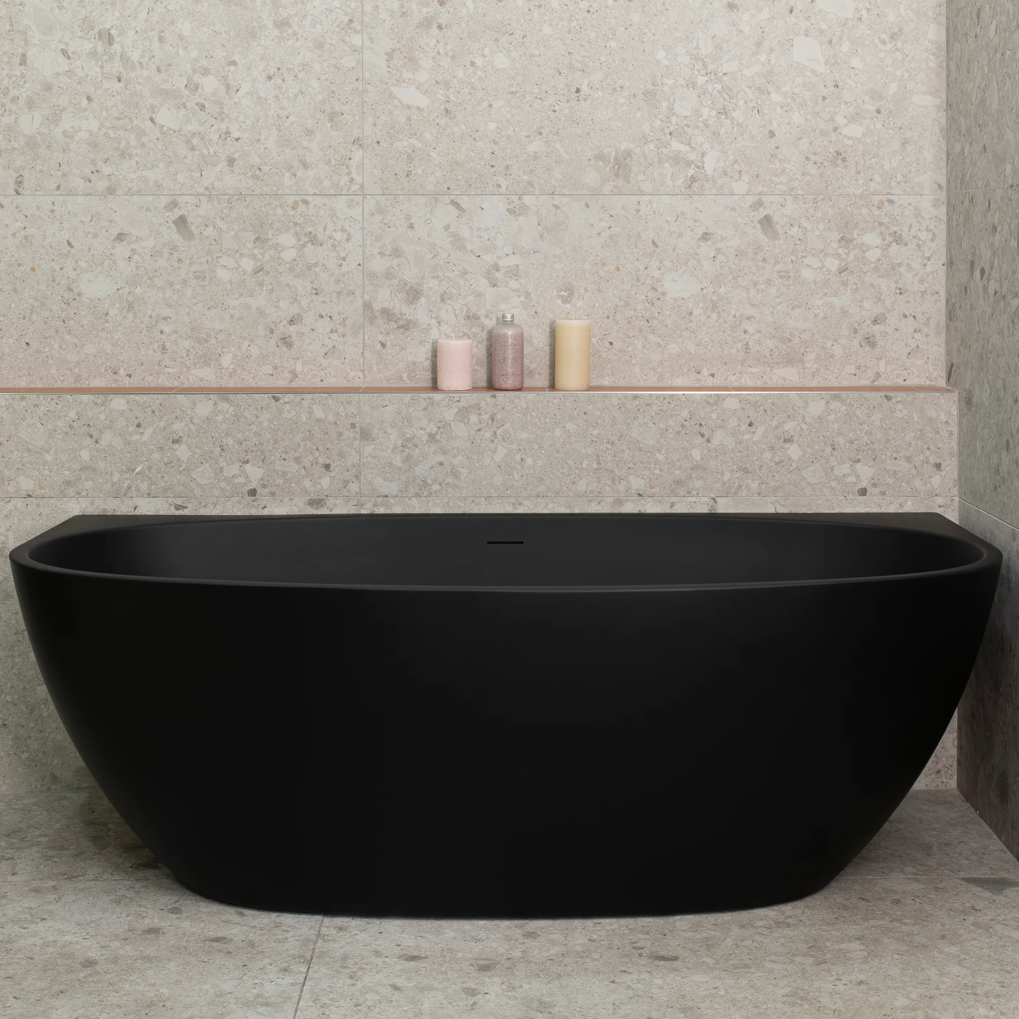 Byron Egg 1700mm Back to Wall Freestanding Bath, Matte Black - Image 2