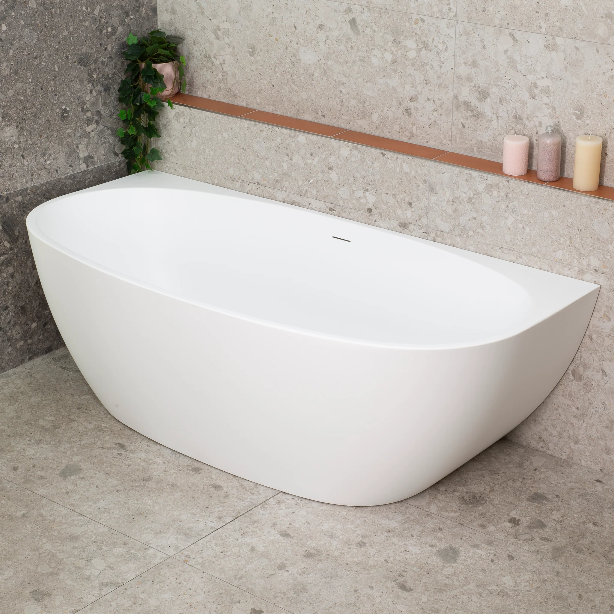 Byron Egg 1700mm Back to Wall Freestanding Bath, Matte White - Image 3