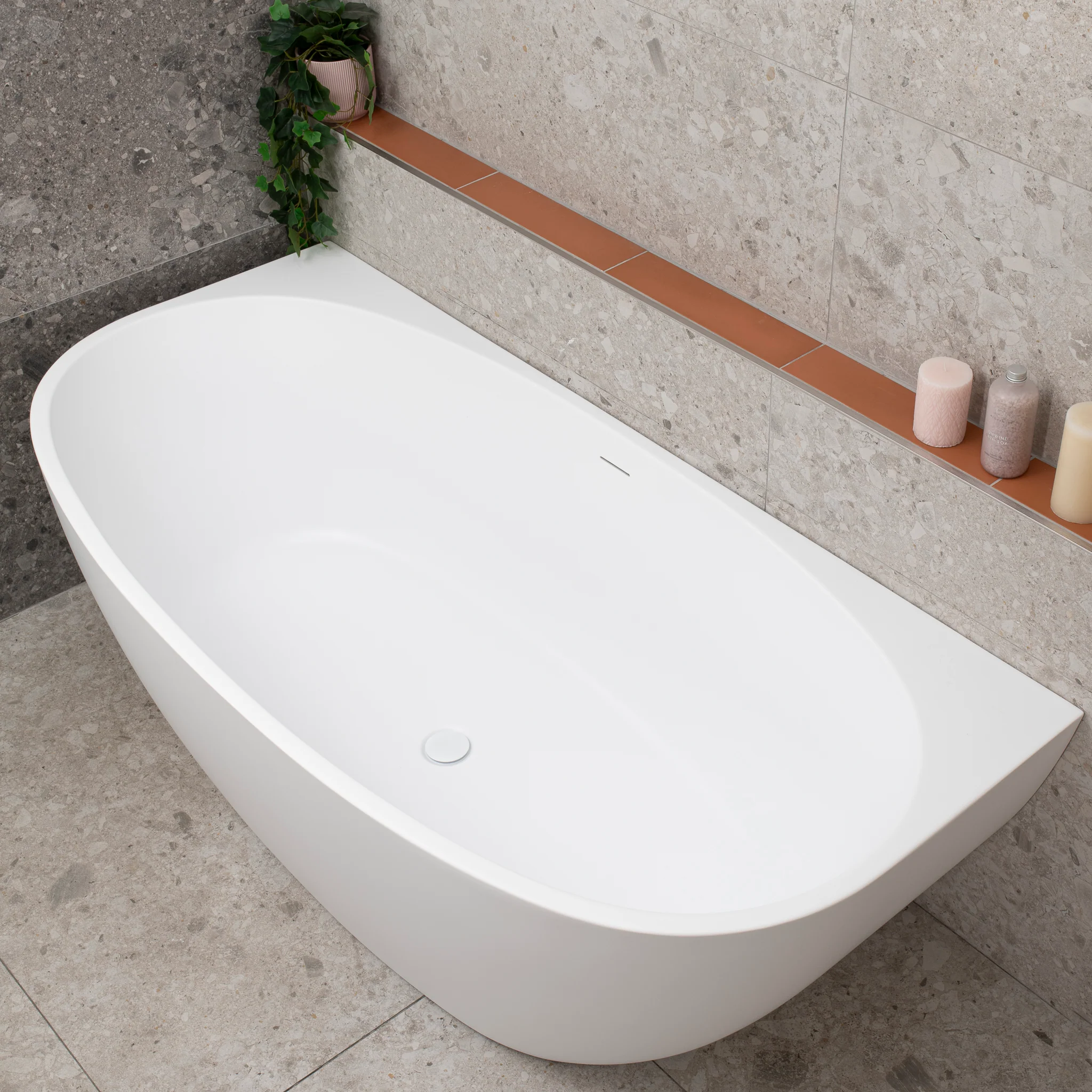 Byron Egg 1700mm Back to Wall Freestanding Bath, Matte White - Image 4
