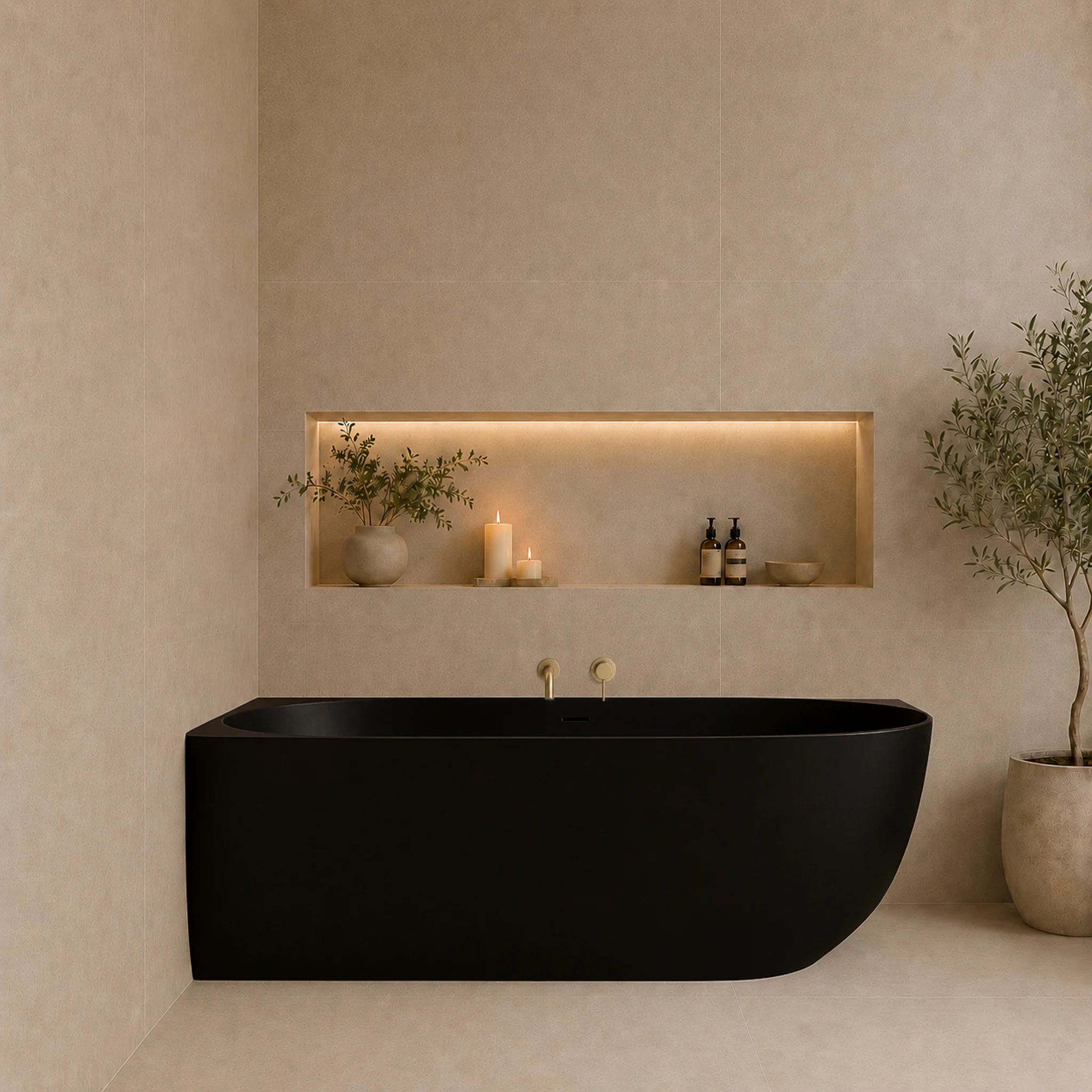 Byron Egg 1700mm Left Corner Artificial Stone Freestanding Bath, Matte Black