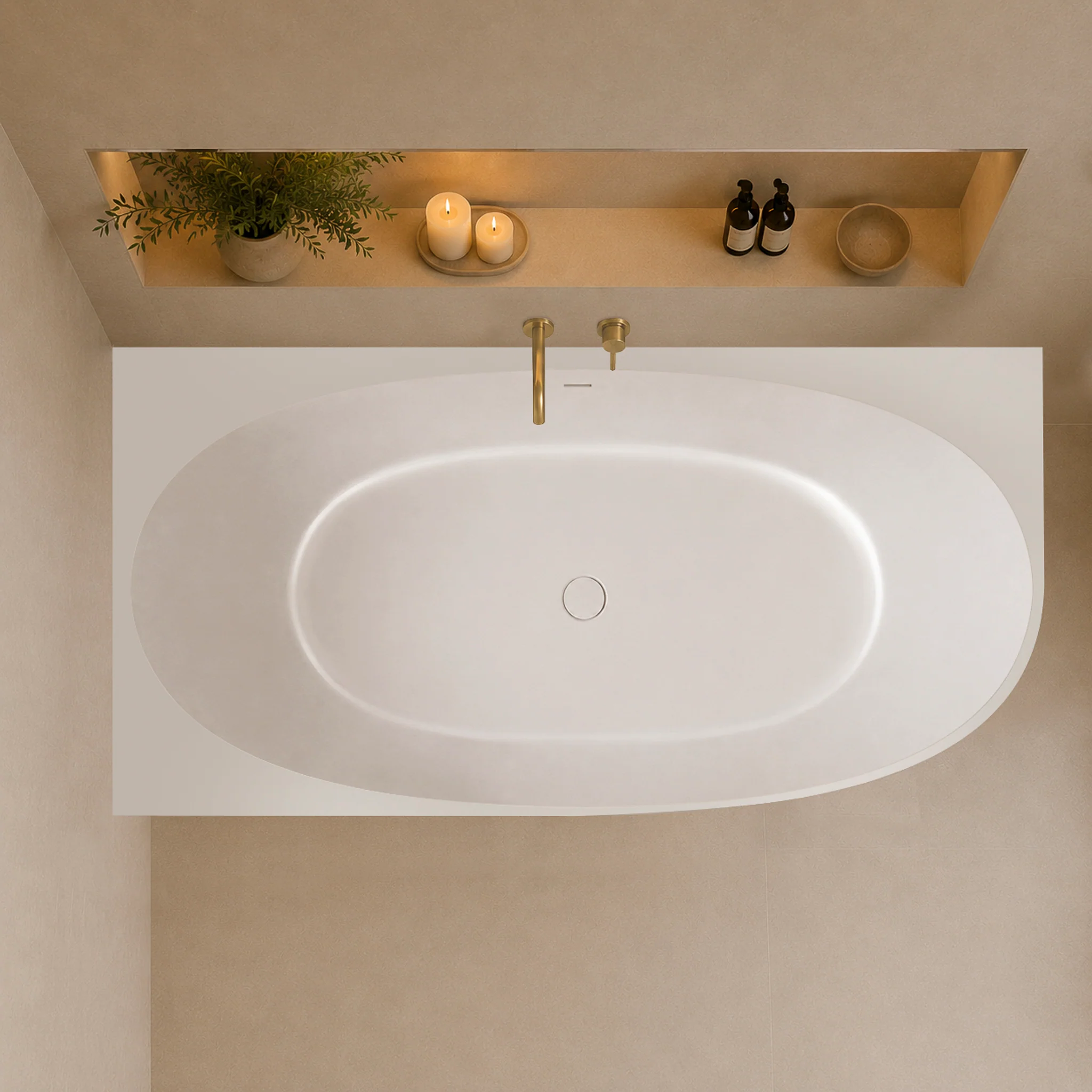 Byron Egg 1700mm Left Corner Artificial Stone Freestanding Bath, Matte White - Image 3
