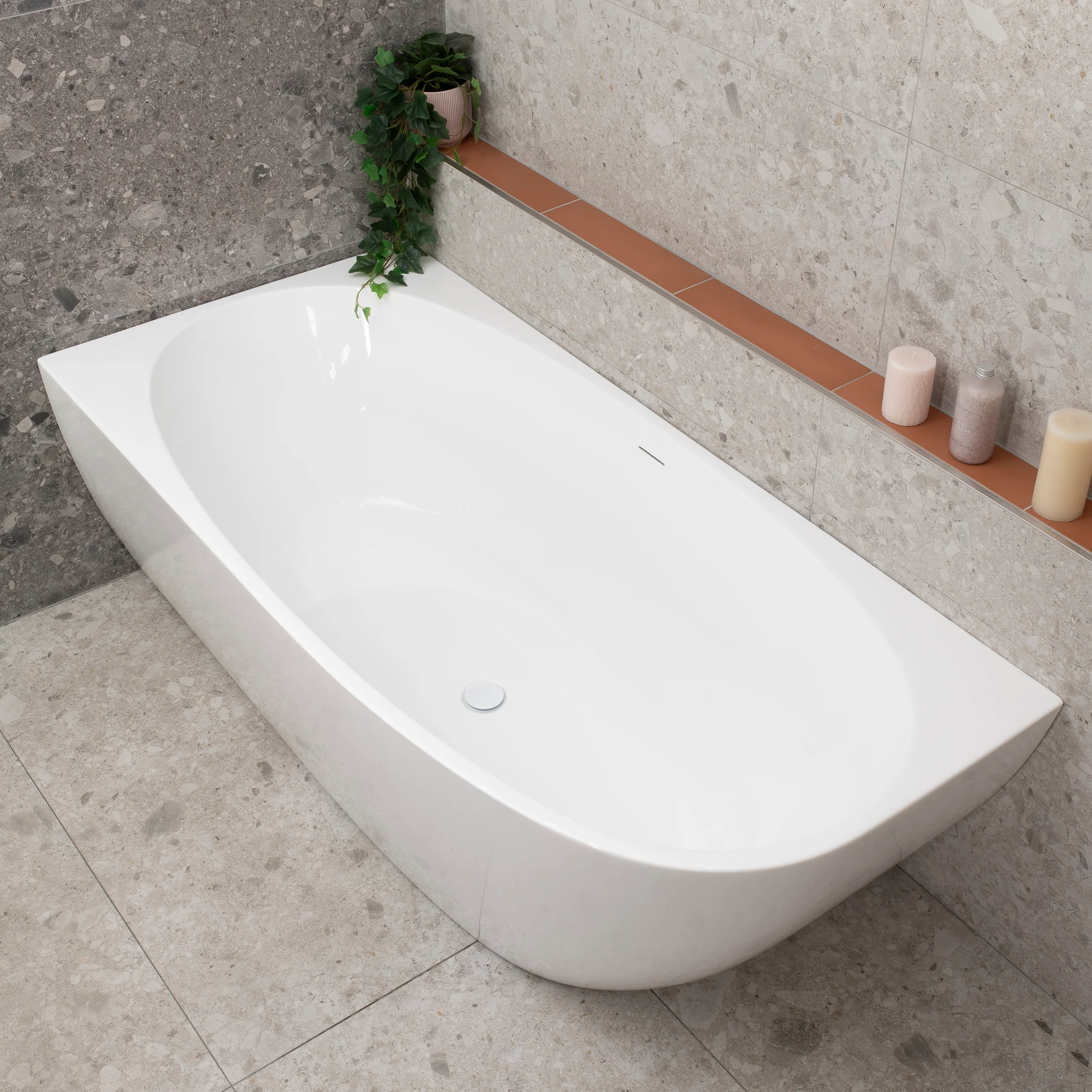 Byron Egg 1700mm Left Corner Freestanding Bath, Gloss White - Image 4