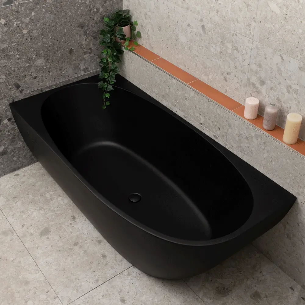 Byron Egg 1700mm Left Corner Freestanding Bath, Matte Black - Image 6