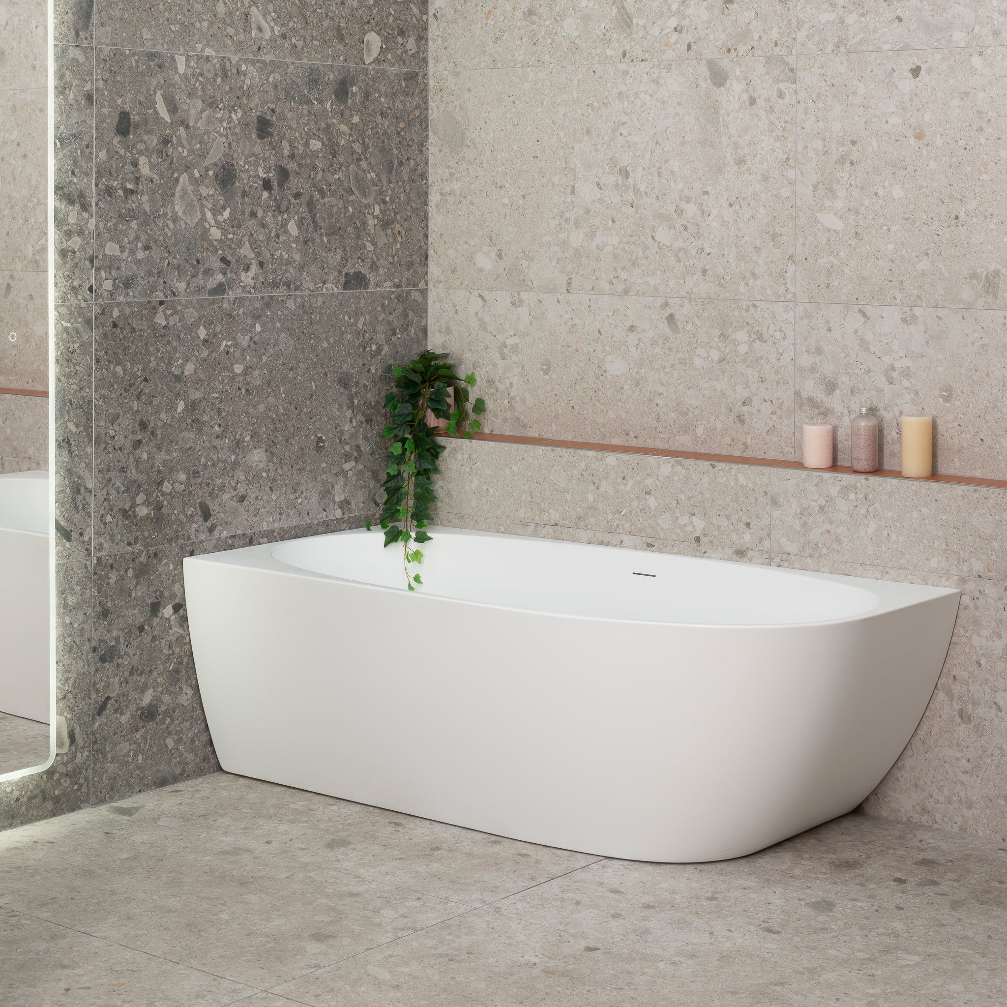 Byron Egg 1700mm Left Corner Freestanding Bath, Matte White - Image 2