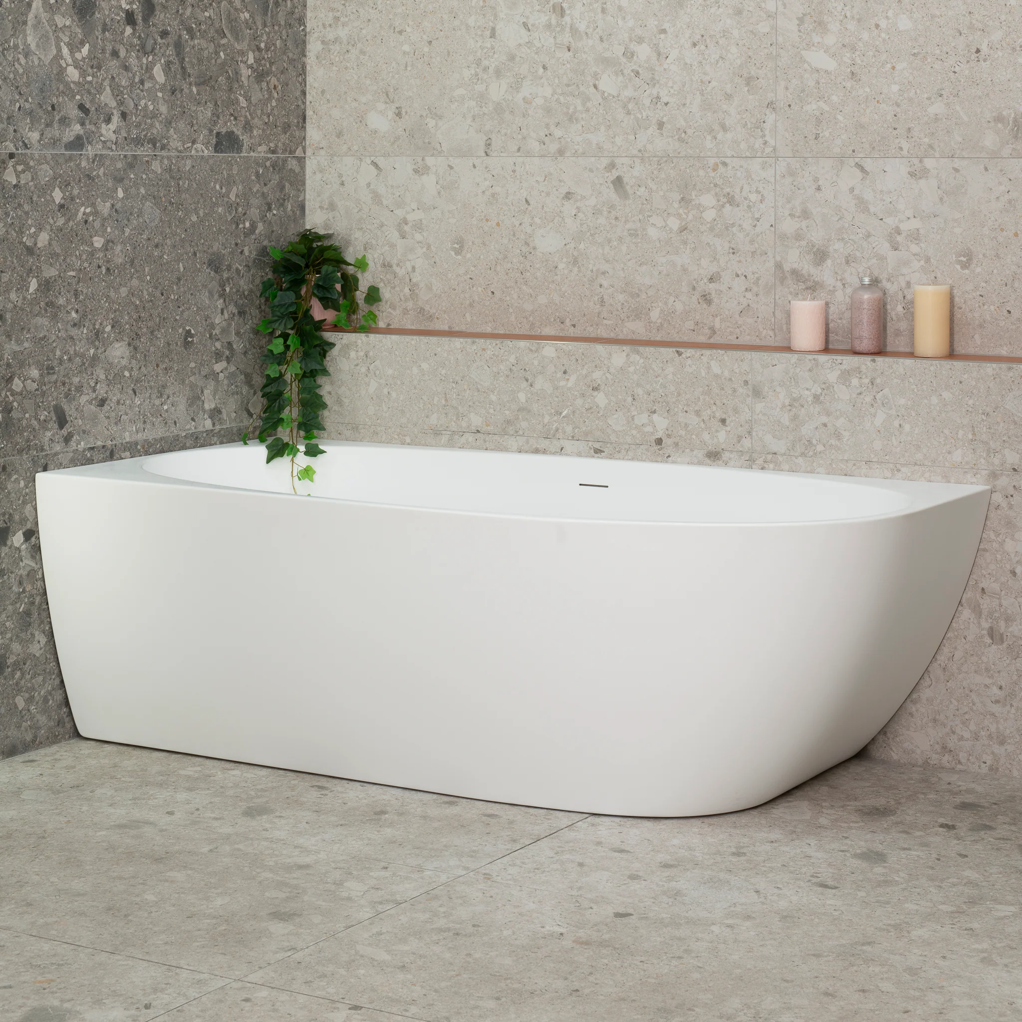 Byron Egg 1700mm Left Corner Freestanding Bath, Matte White - Image 3