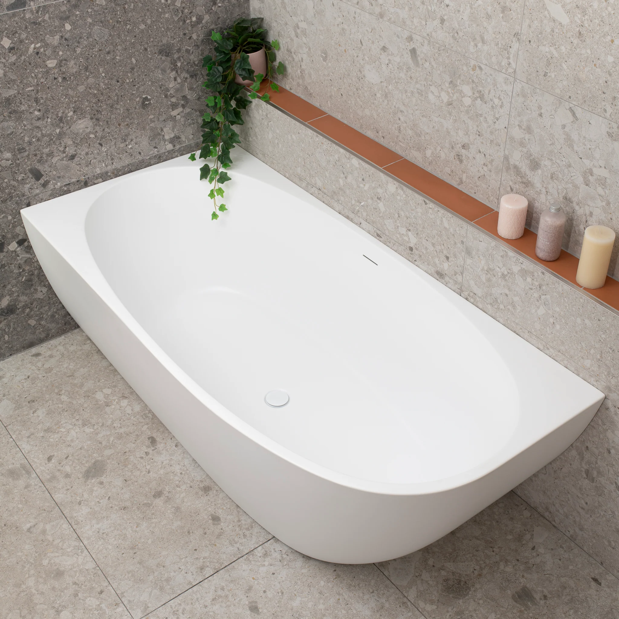 Byron Egg 1700mm Left Corner Freestanding Bath, Matte White - Image 4