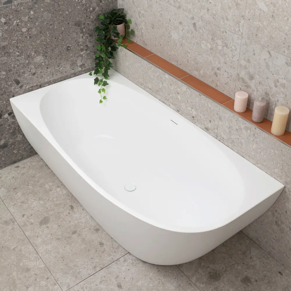 Byron Egg 1700mm Left Corner Freestanding Bath, Matte White - Image 6