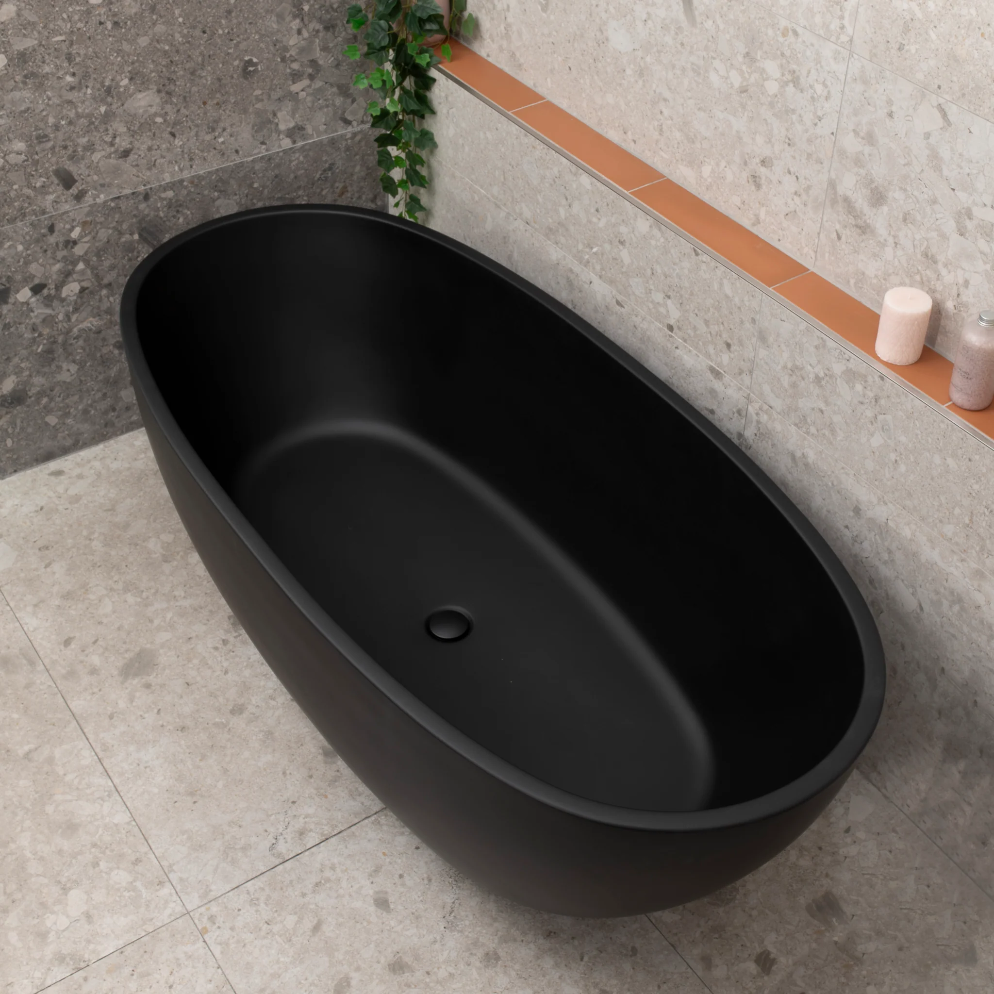 Byron Egg 1700mm Oval Freestanding Bath, Matte Black - Image 5