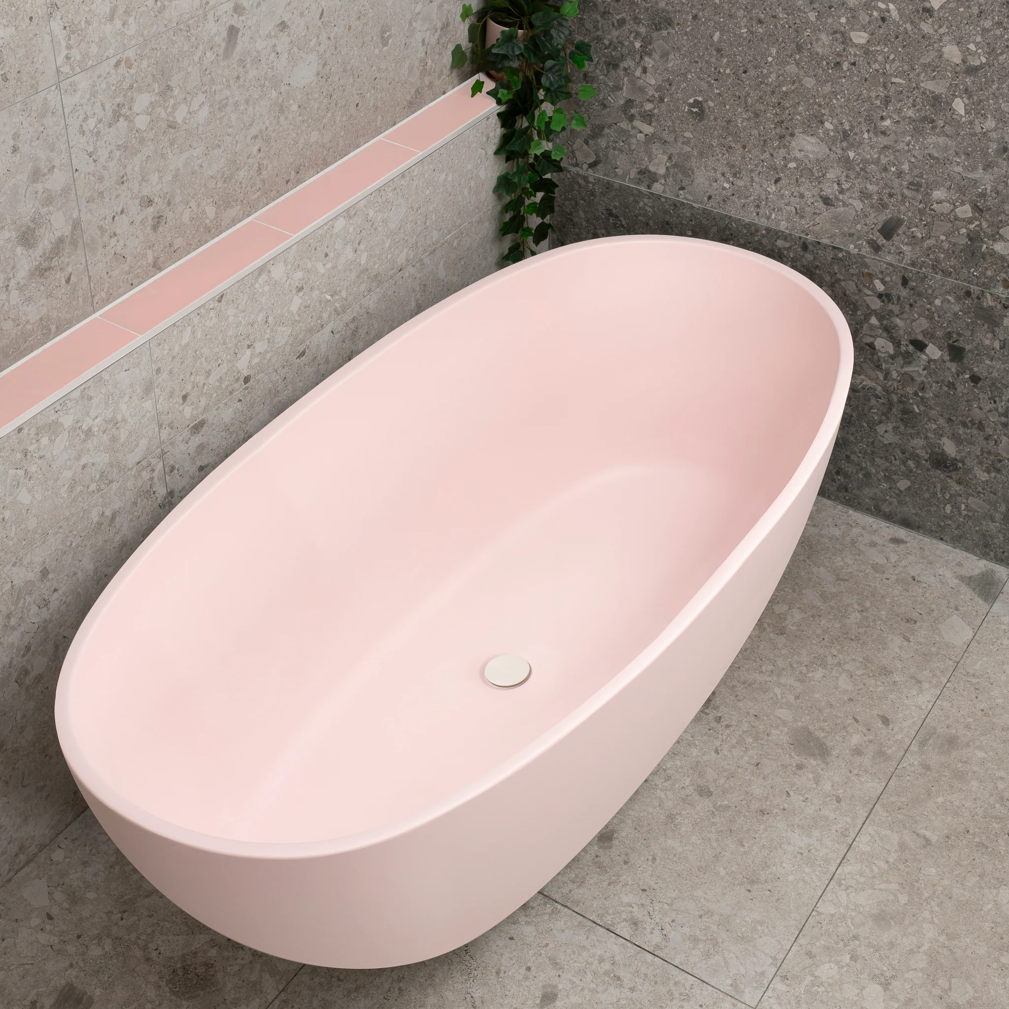 Byron Egg 1700mm Oval Freestanding Bath, Matte Light Pink - SPECIAL EDITION - Image 3