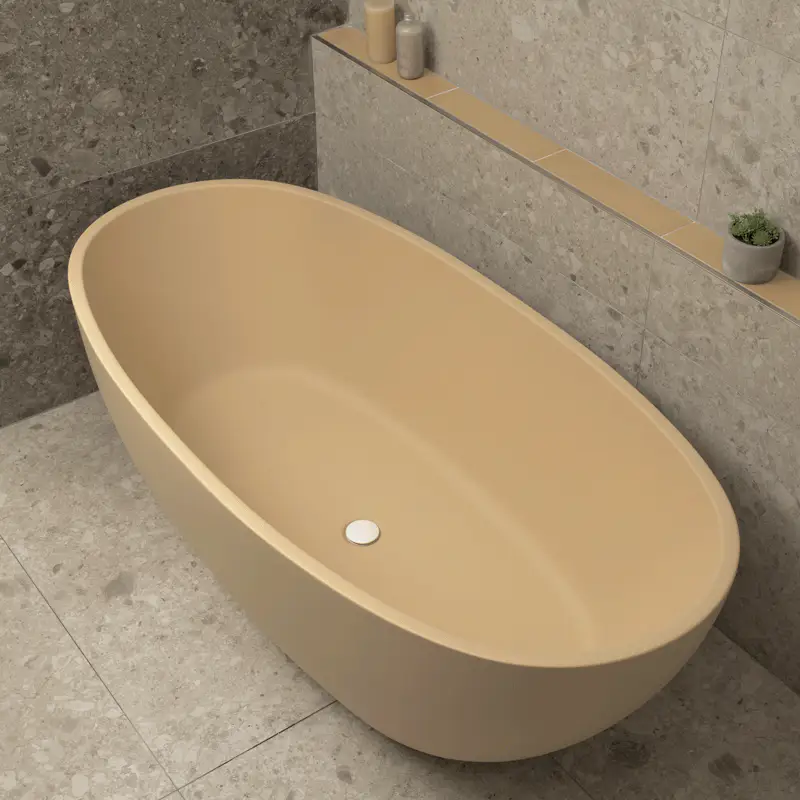 Byron Egg 1700mm Oval Freestanding Bath, Matte Vanilla Beige - SPECIAL EDITION - Image 6