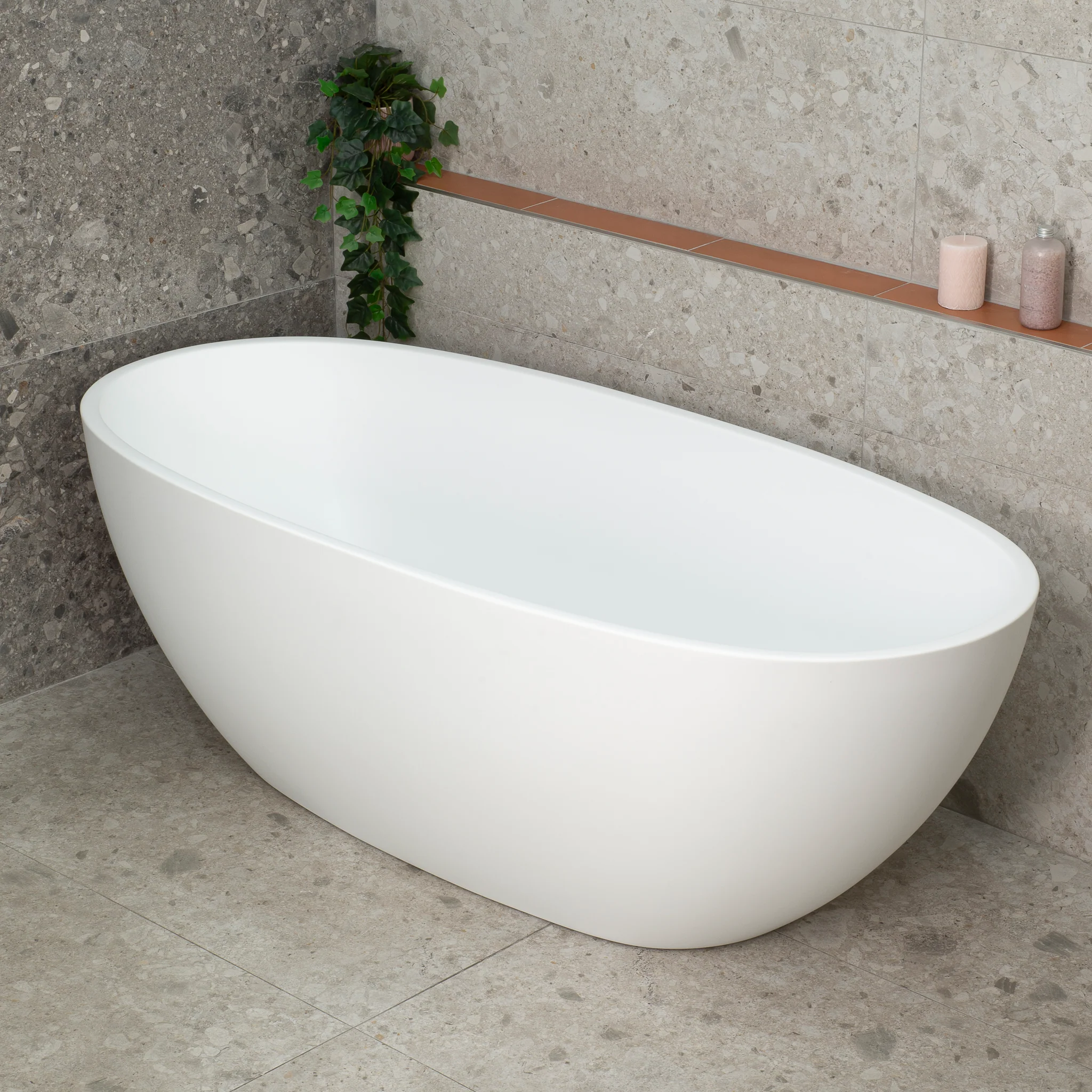 Byron Egg 1700mm Oval Freestanding Bath, Matte White - Image 3