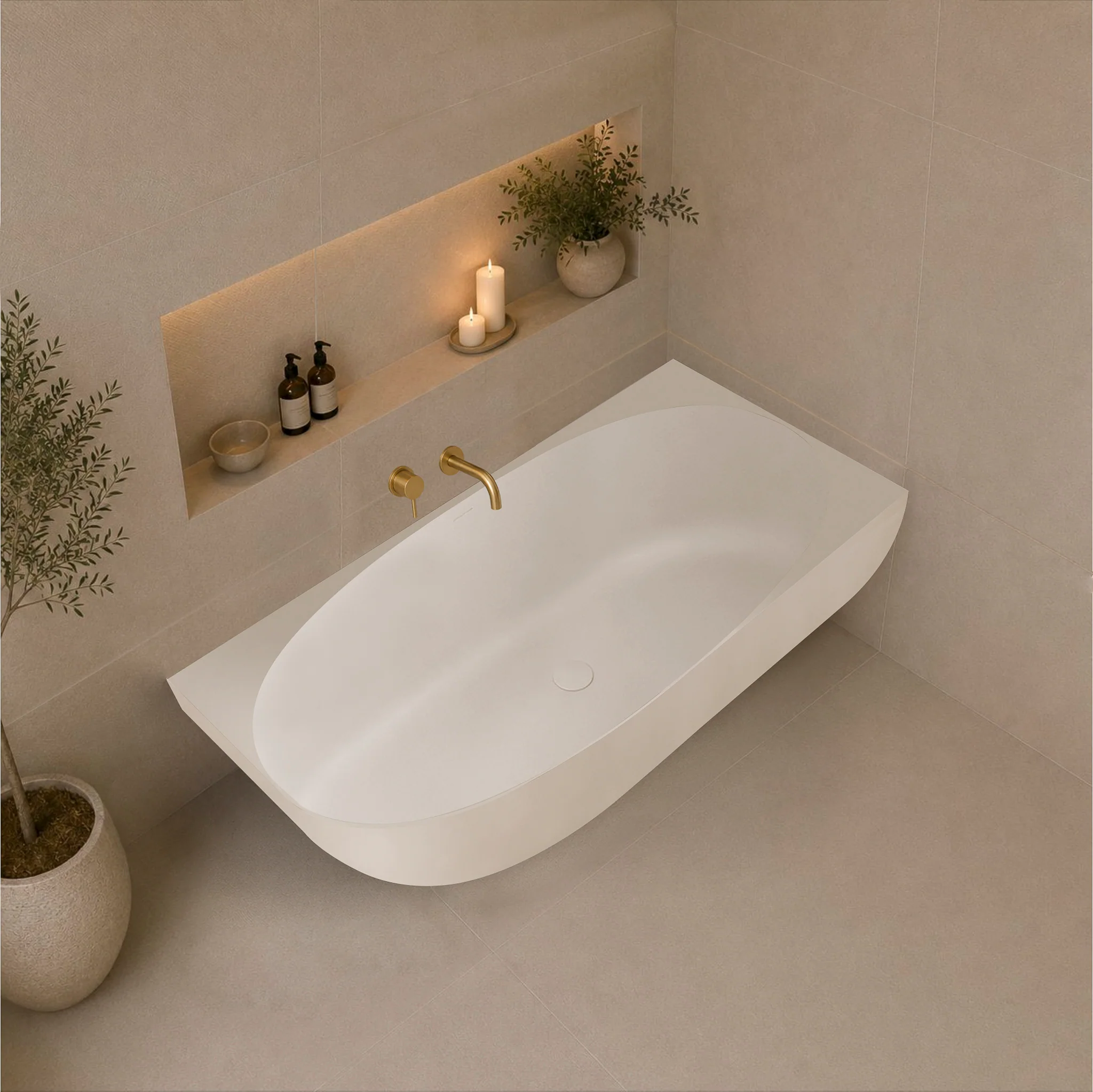 Byron Egg 1700mm Right Corner Artificial Stone Freestanding Bath, Matte White - Image 2