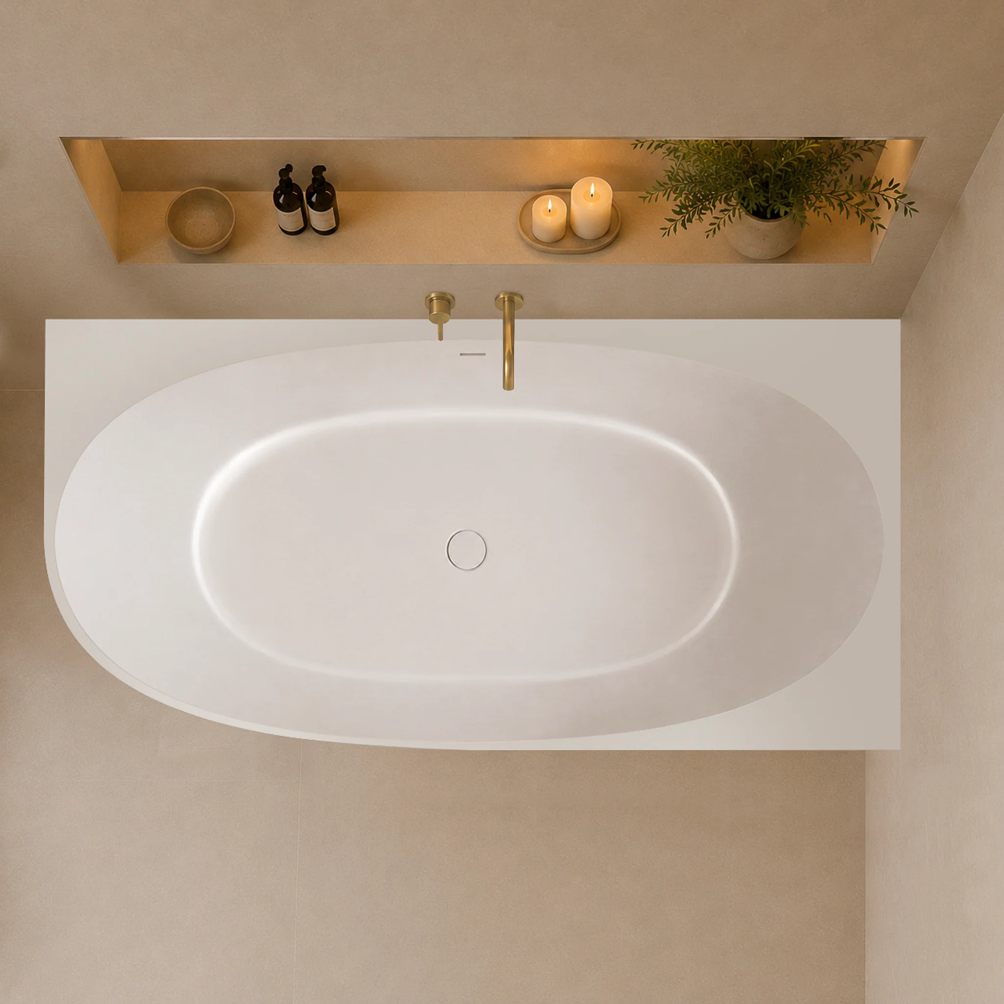 Byron Egg 1700mm Right Corner Artificial Stone Freestanding Bath, Matte White - Image 3