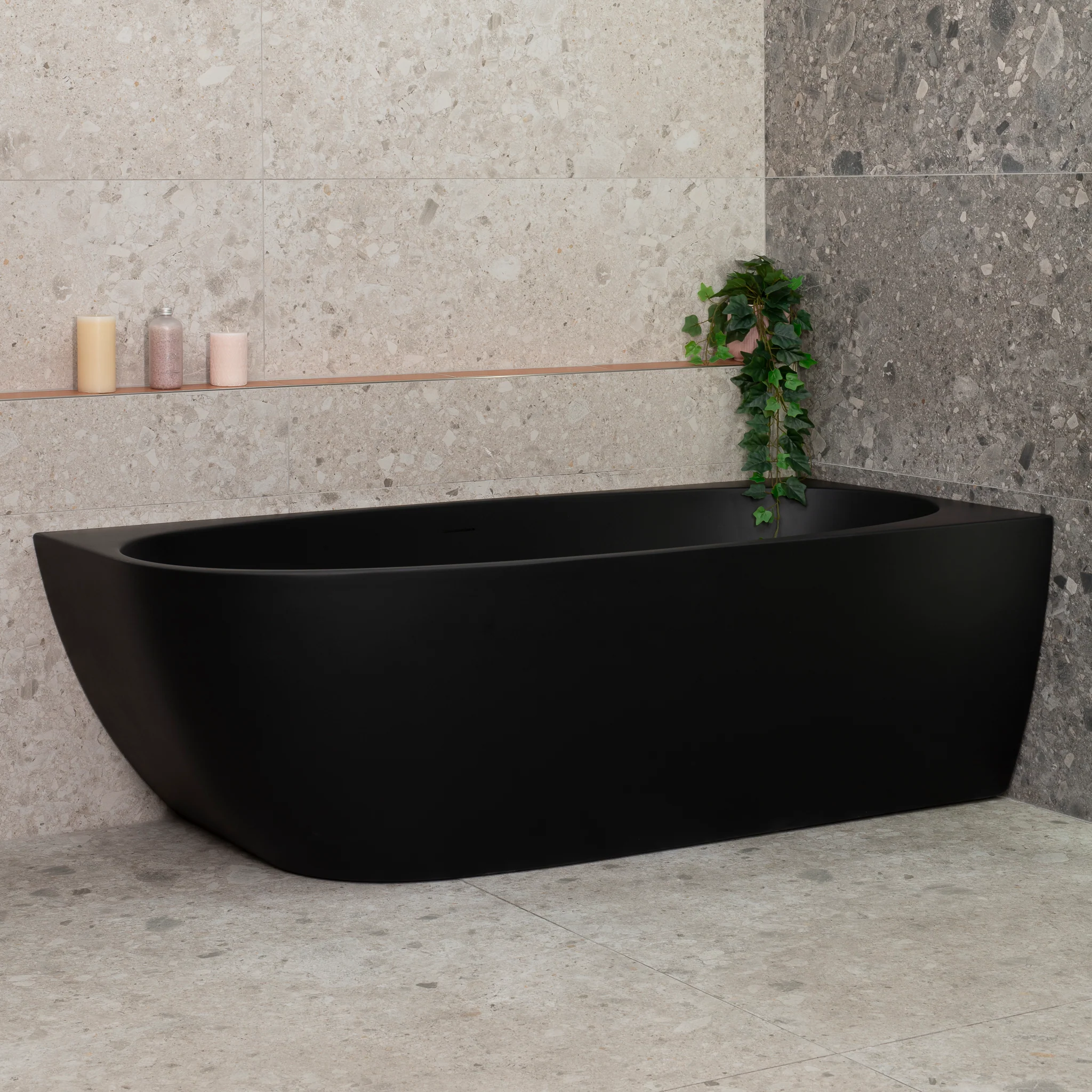 Byron Egg 1700mm Right Corner Freestanding Bath, Matte Black - Image 3