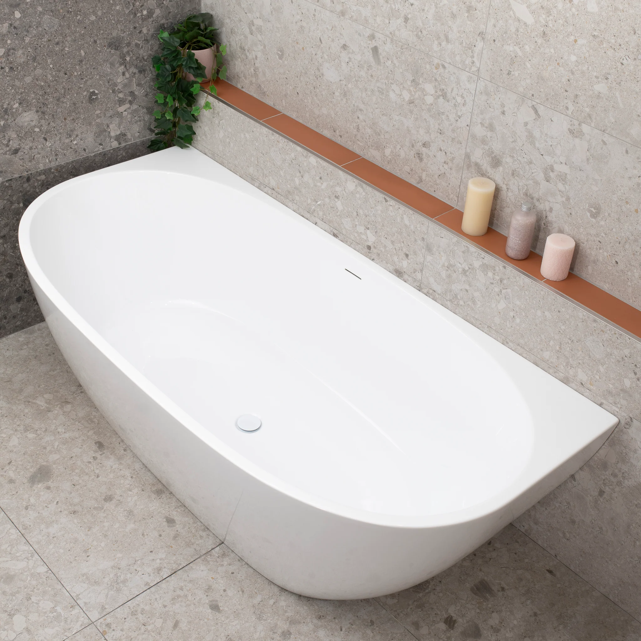 Byron Egg 1800mm Back to Wall Freestanding Bath, Gloss White - Image 3