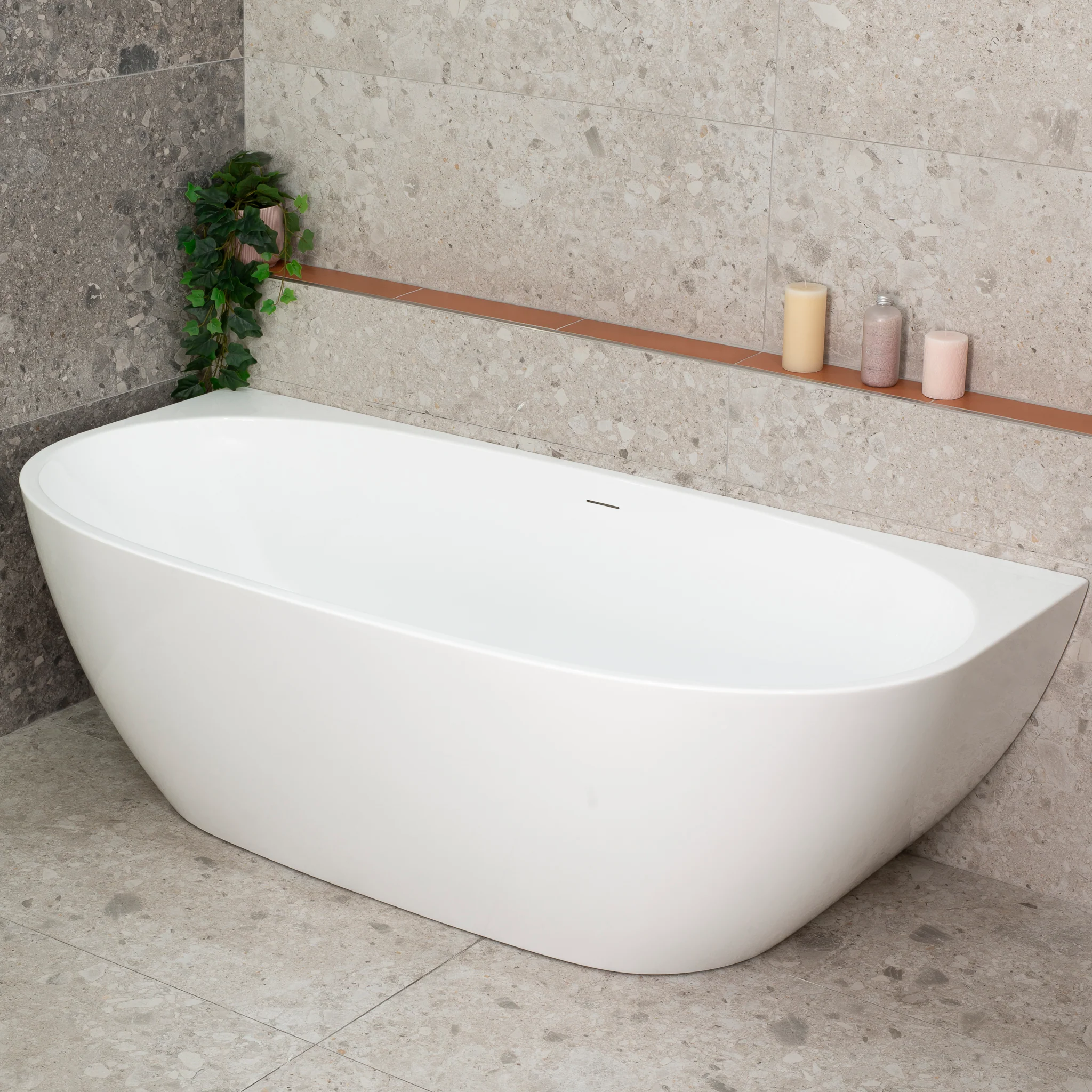Byron Egg 1800mm Back to Wall Freestanding Bath, Gloss White - Image 4