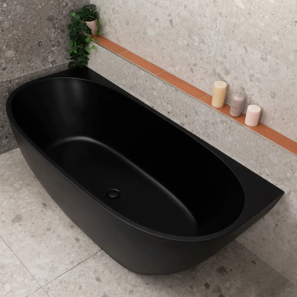 Byron Egg 1800mm Back to Wall Freestanding Bath, Matte Black - Image 5
