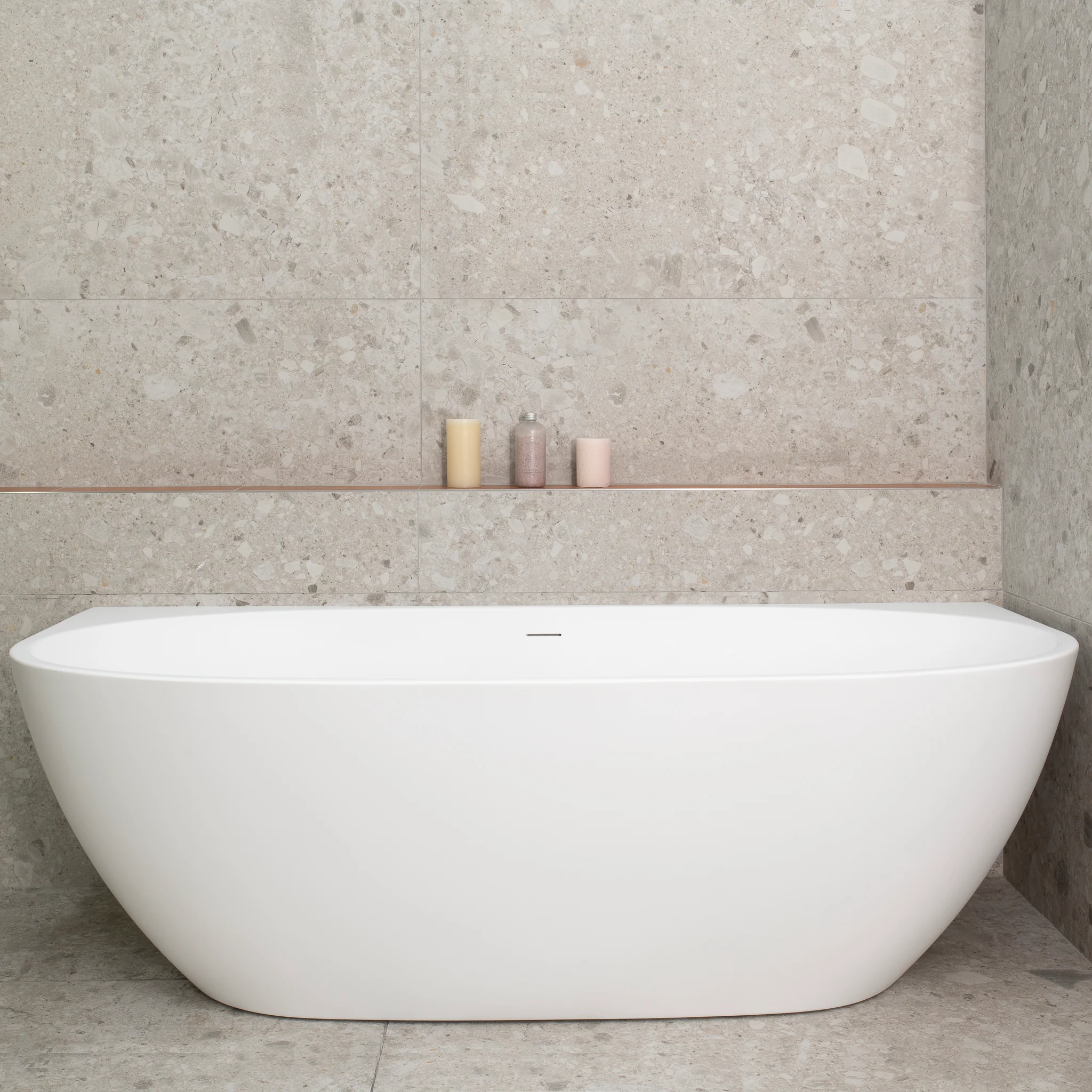 Byron Egg 1800mm Back to Wall Freestanding Bath, Matte White - Image 2
