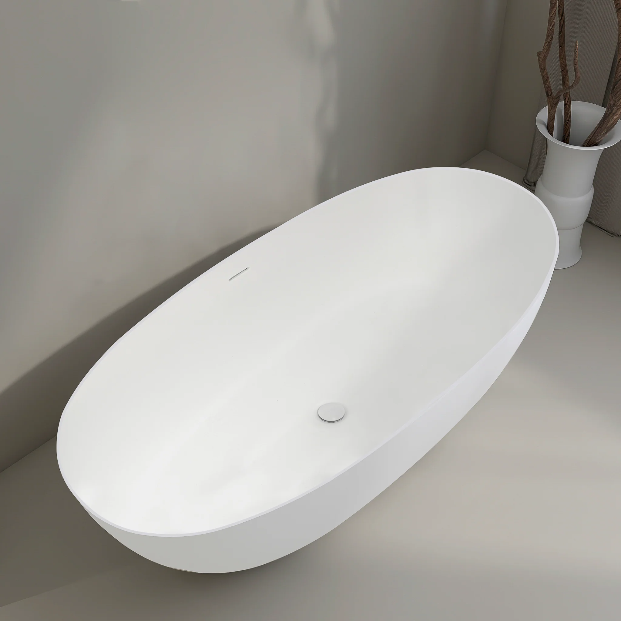 Byron Egg 1800mm Oval Artificial Stone Freestanding Bath, Gloss White - Image 2