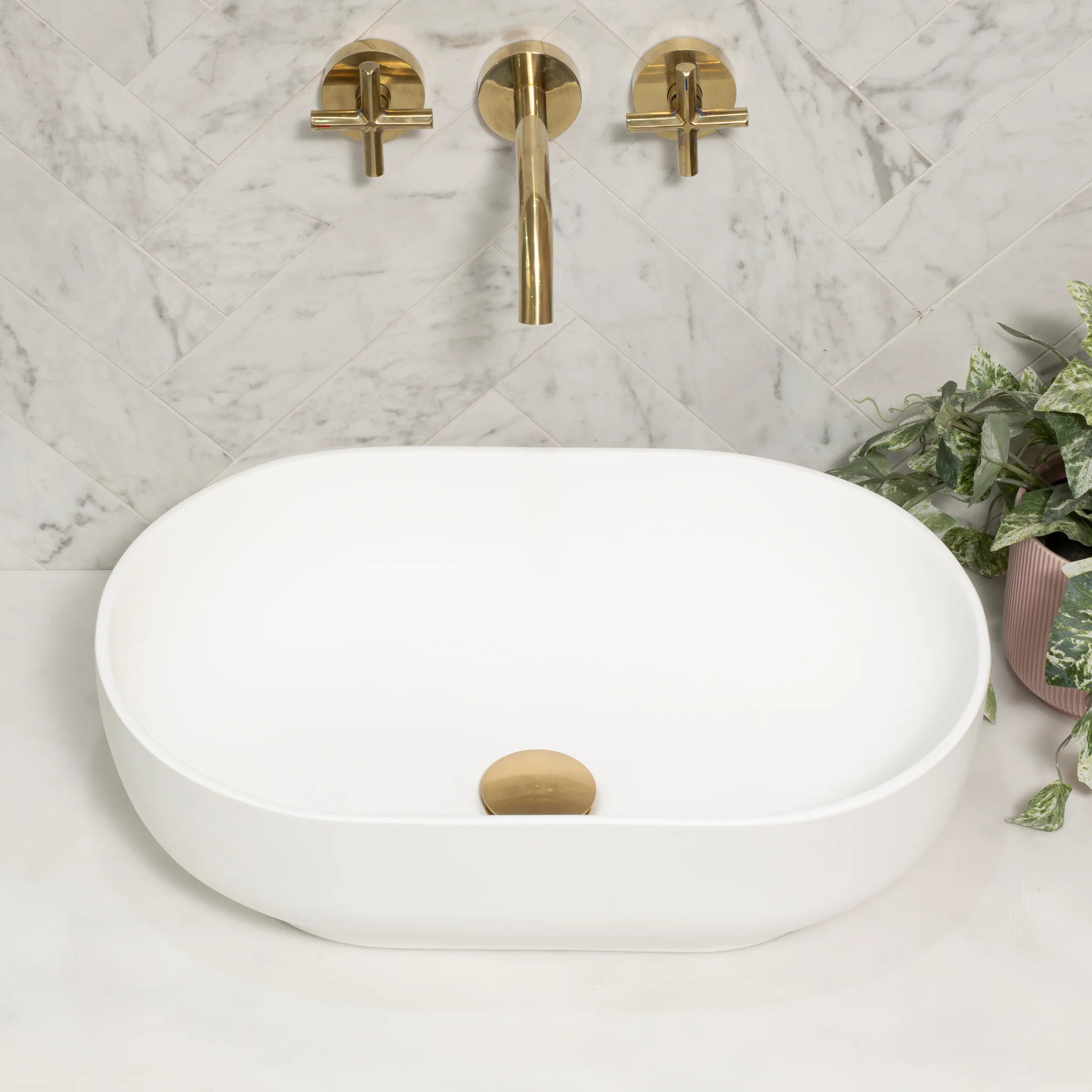 Byron Egg 500mm x 340mm Artificial Stone Above-Counter Basin, Matte White *Clearance Stock* - Image 3
