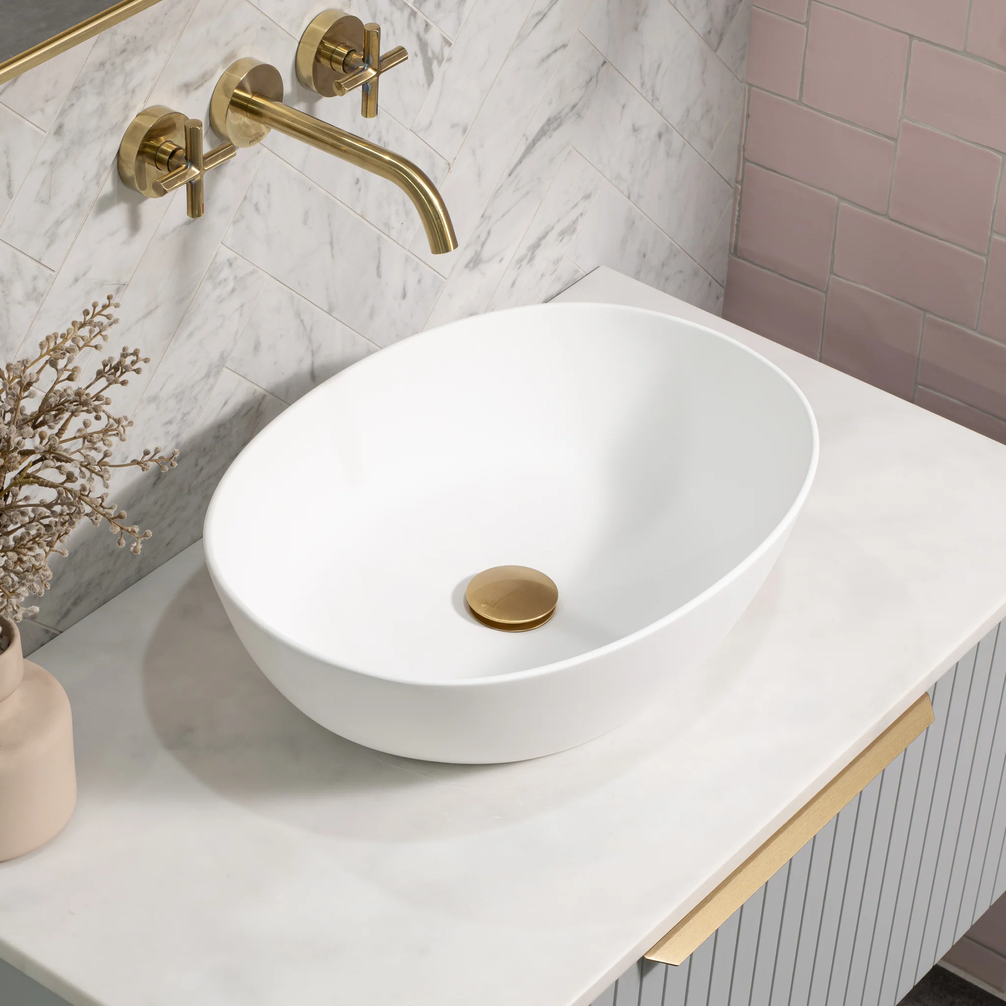Byron Egg Oval 480mm x 350mm Artificial Stone Above-Counter Basin, Matte White - Image 2