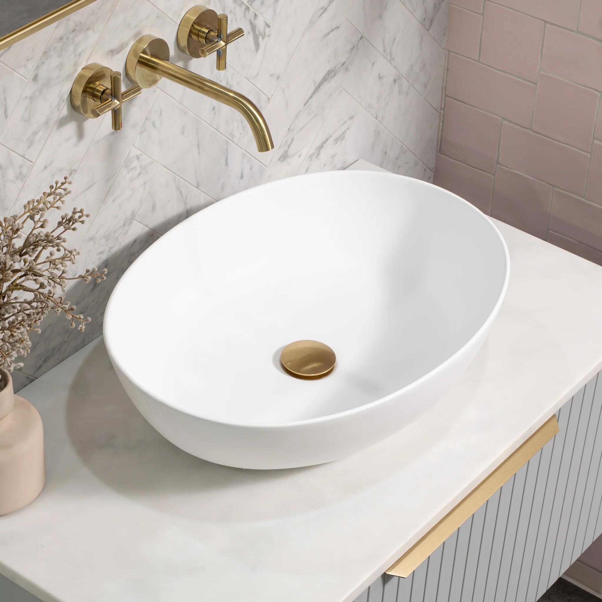 Byron Egg Oval 540mm x 400mm Artificial Stone Above-Counter Basin, Matte White - Image 2