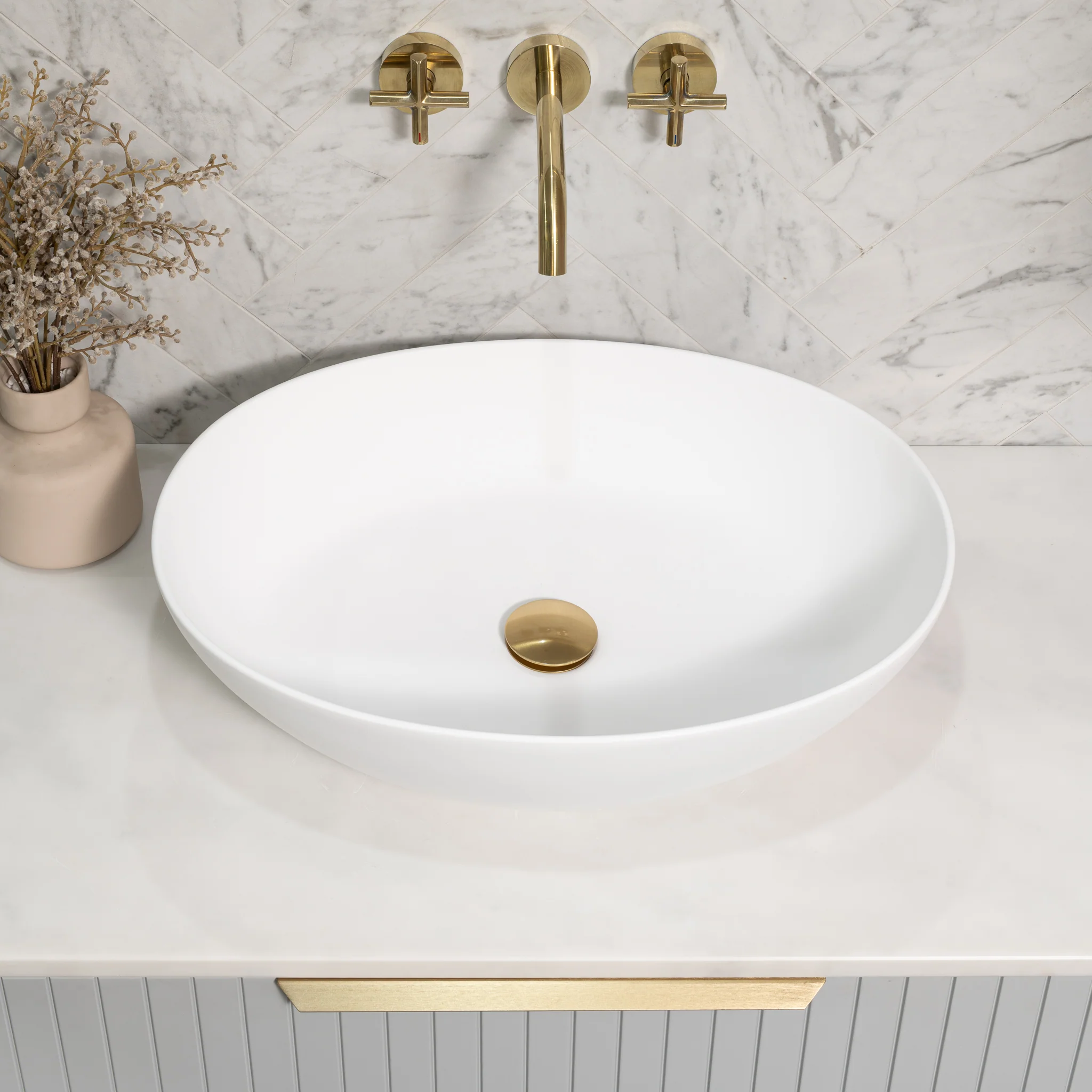 Byron Egg Oval 540mm x 400mm Artificial Stone Above-Counter Basin, Matte White - Image 3