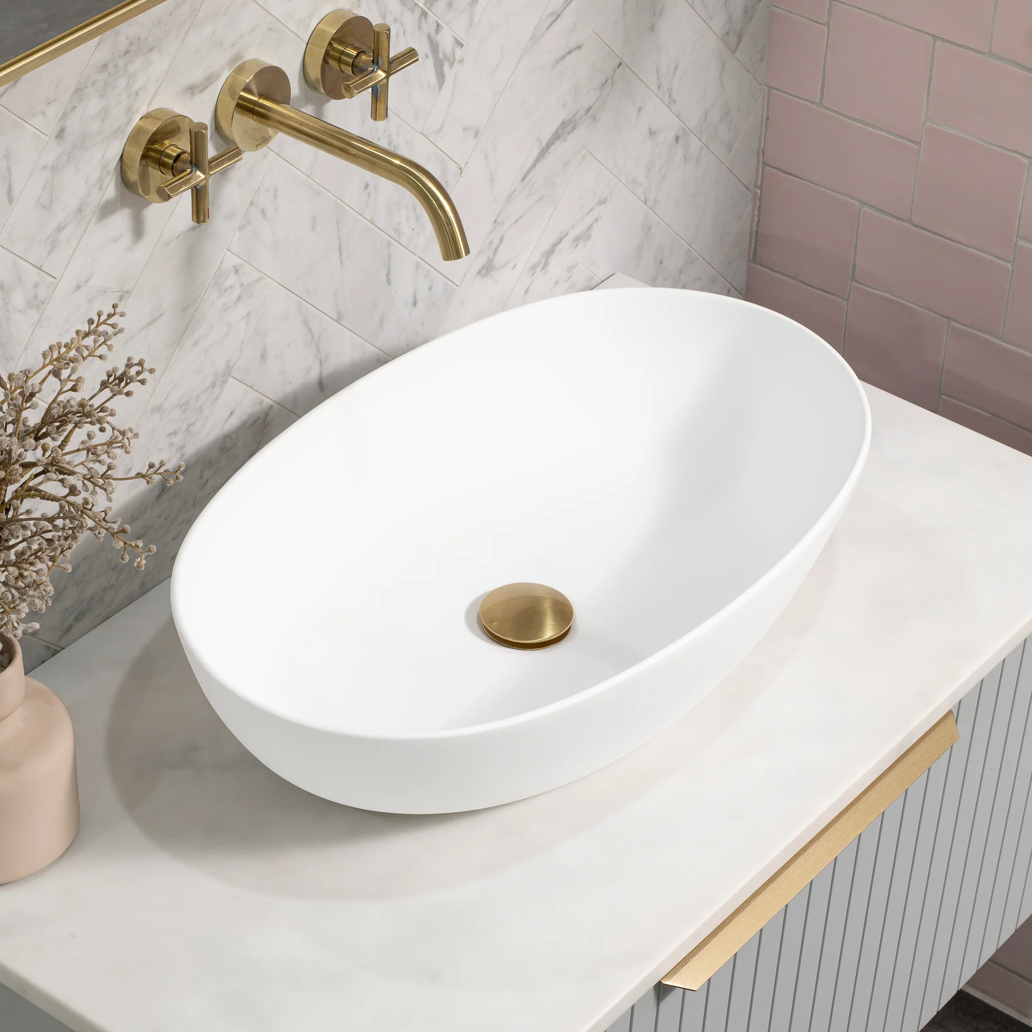 Byron Egg Oval 580mm x 350mm Artificial Stone Above-Counter Basin, Gloss White - Image 2